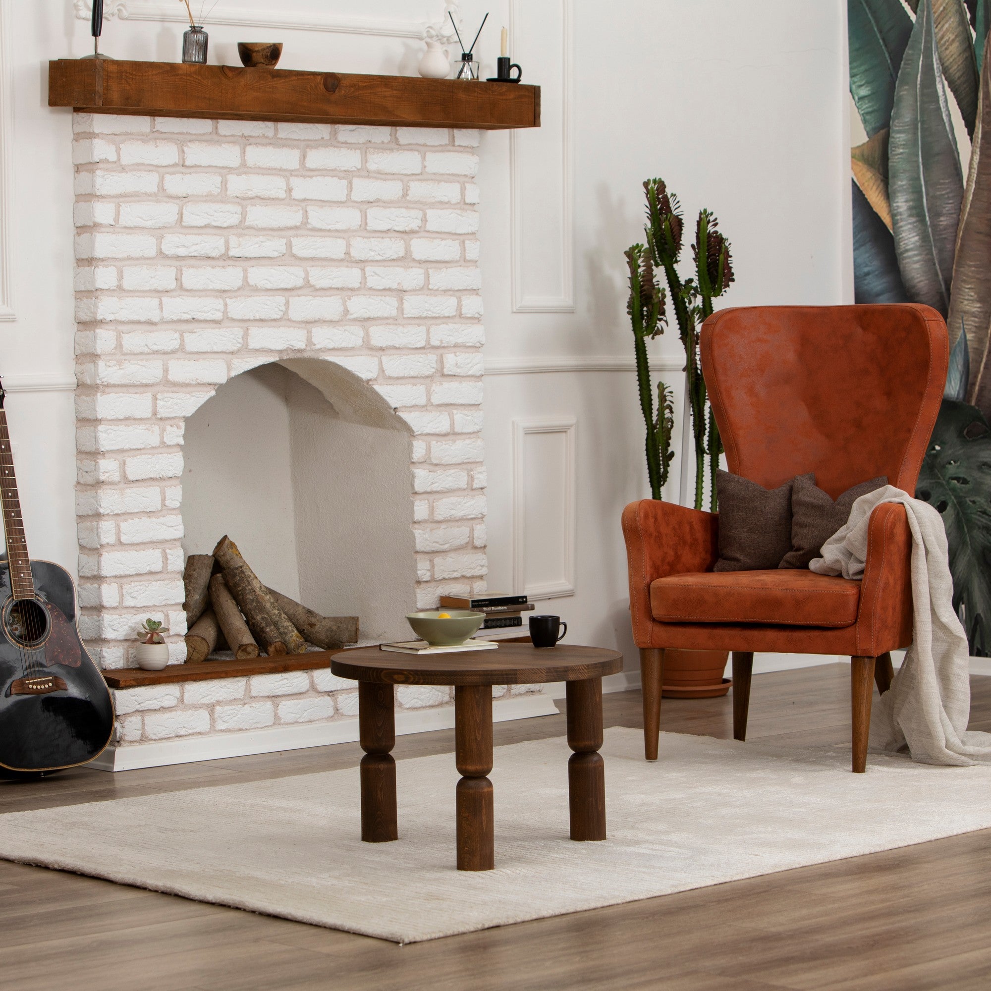 Mesa de Centro Elegante em Nogueira, 60 x 60 x 40 cm | 100% Madeira de Faia, Resistente a UV e Acabamento Ultra Fosco à Base de Água | Elegante e Funcional para Qualquer Espaço