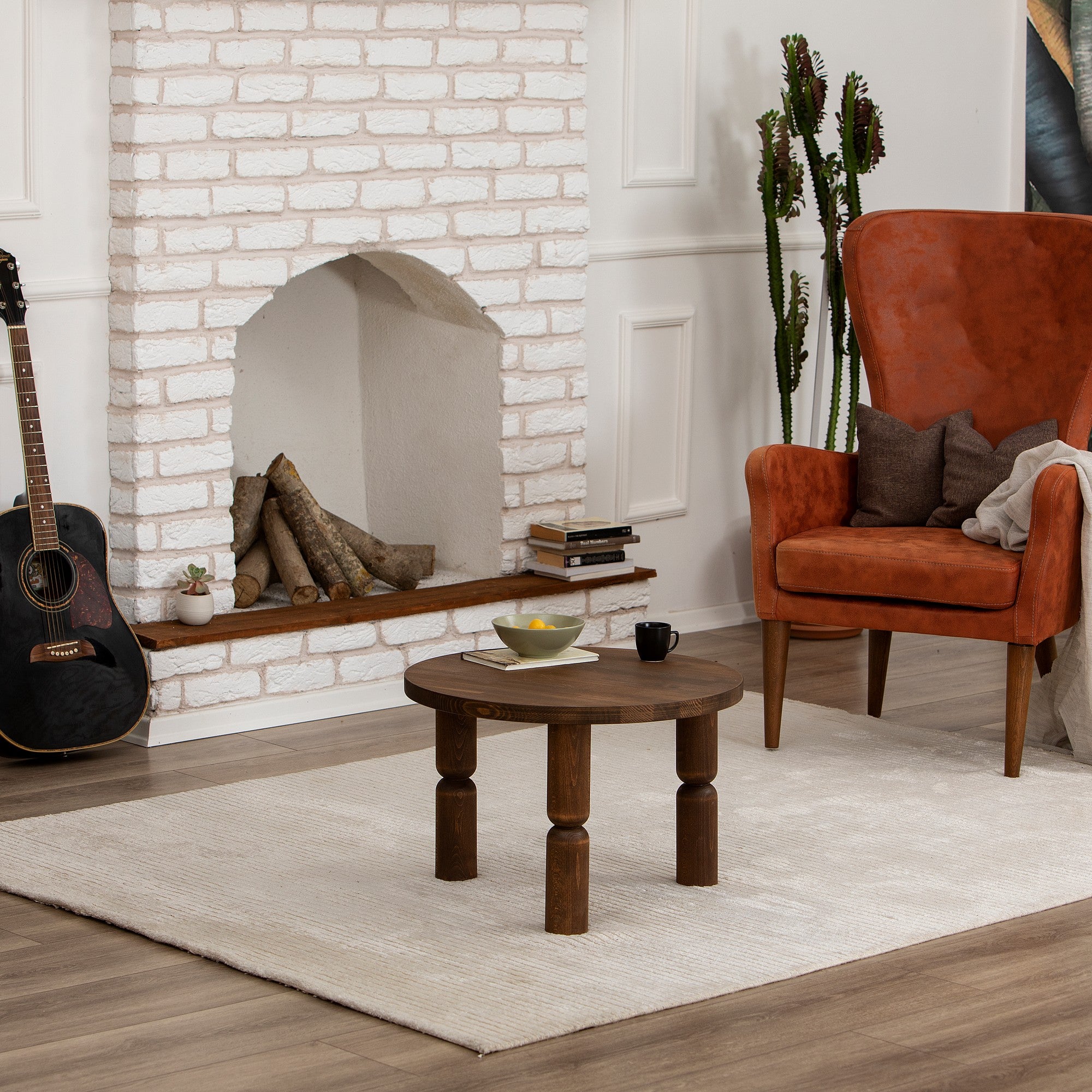 Mesa de Centro Elegante em Nogueira, 60 x 60 x 40 cm | 100% Madeira de Faia, Resistente a UV e Acabamento Ultra Fosco à Base de Água | Elegante e Funcional para Qualquer Espaço