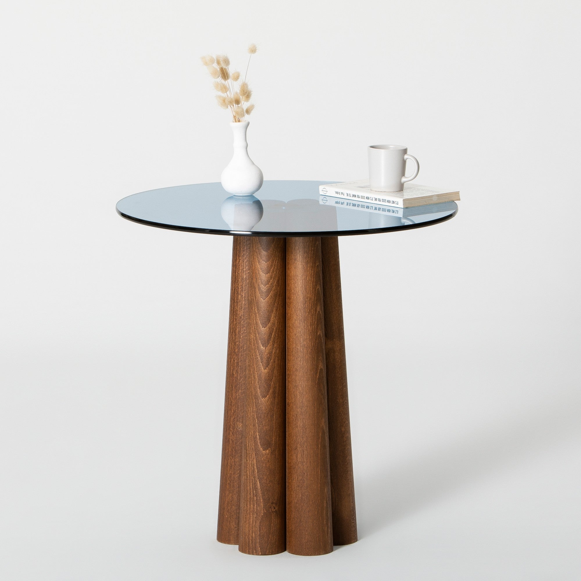 Mesa de Centro Elegante, 50x50x50 cm, Nogueira e Azul, 100% Vidro Temperado e Estrutura em Faia | Desmontada para Fácil Montagem | Perfeita para Espaços Modernos