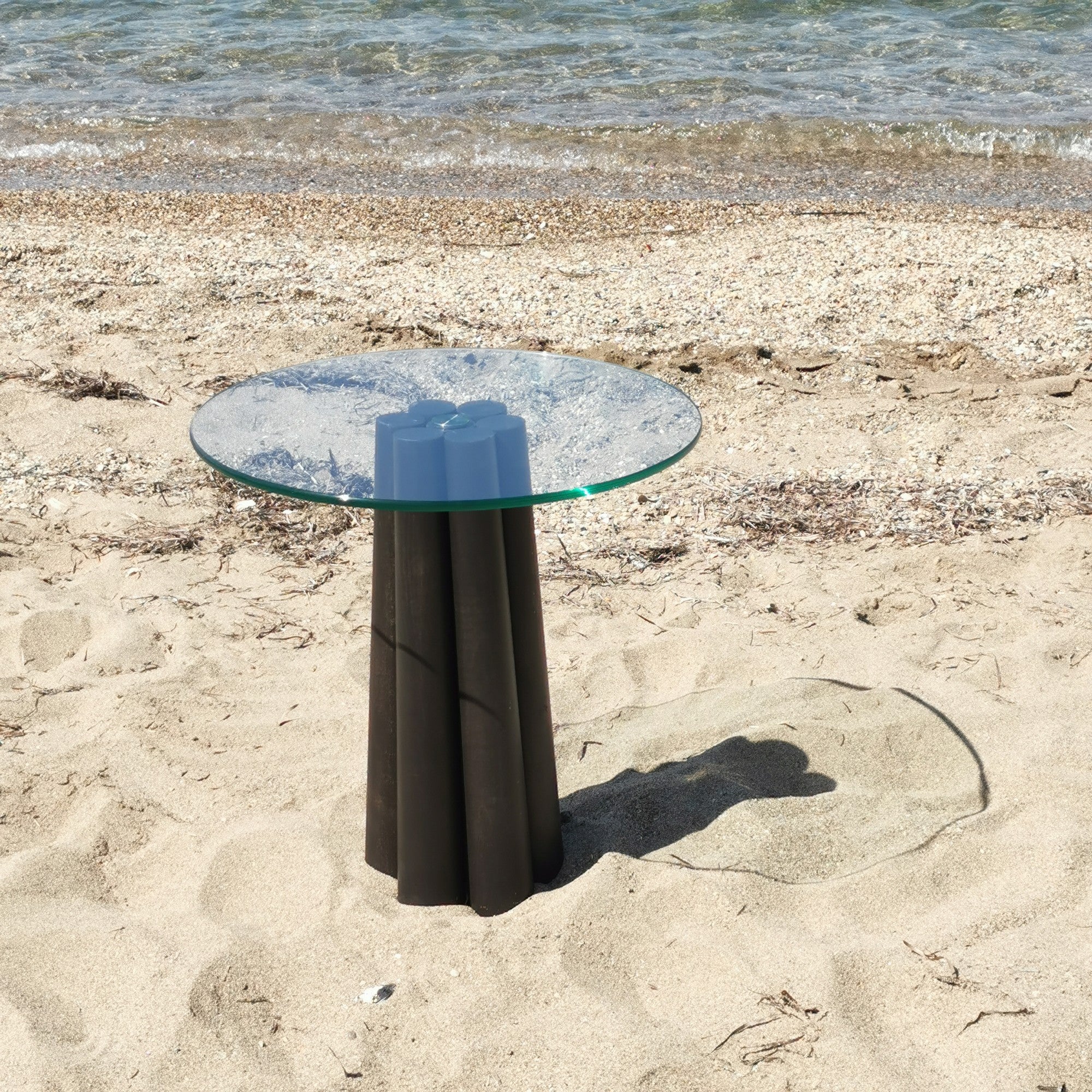 Mesa de Centro Elegante, 50x50x50 cm, 100% Vidro Temperado e Estrutura em Madeira de Faia, Transparente e Preta | Design Moderno para Sala de Estar e Escritório