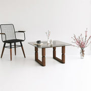 Mesa de Centro Elegante, 80 cm x 80 cm x 42 cm, Cor Bronze | 100% Vidro Temperado e Estrutura em Madeira de Faia | Elegante e Funcional para Espaços Modernos