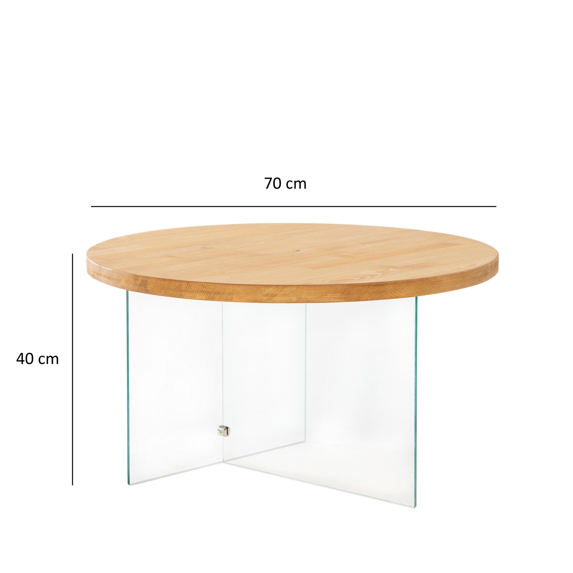 Mesa de Centro Elegante, 70 cm de Largura x 40 cm de Altura, 100% Vidro Temperado e Estrutura em MDF, Transparente e Acabamento em Carvalho | Design Moderno para Sala de Estar e Lounge