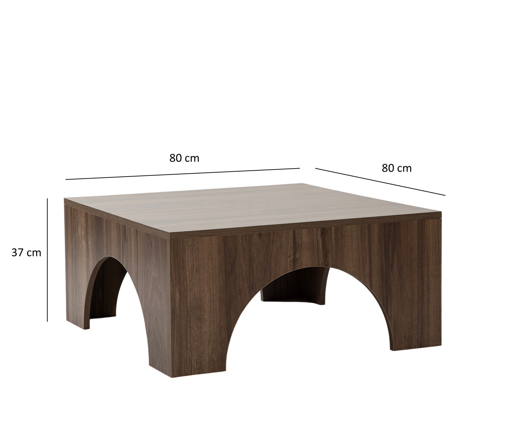 Mesa de Centro Elegante em Nogueira, 80 x 37 x 80 cm | Aglomerado 100% Melamina, 18 mm de Espessura, Bordas em PVC | Desmontável para Fácil Montagem, Design Moderno