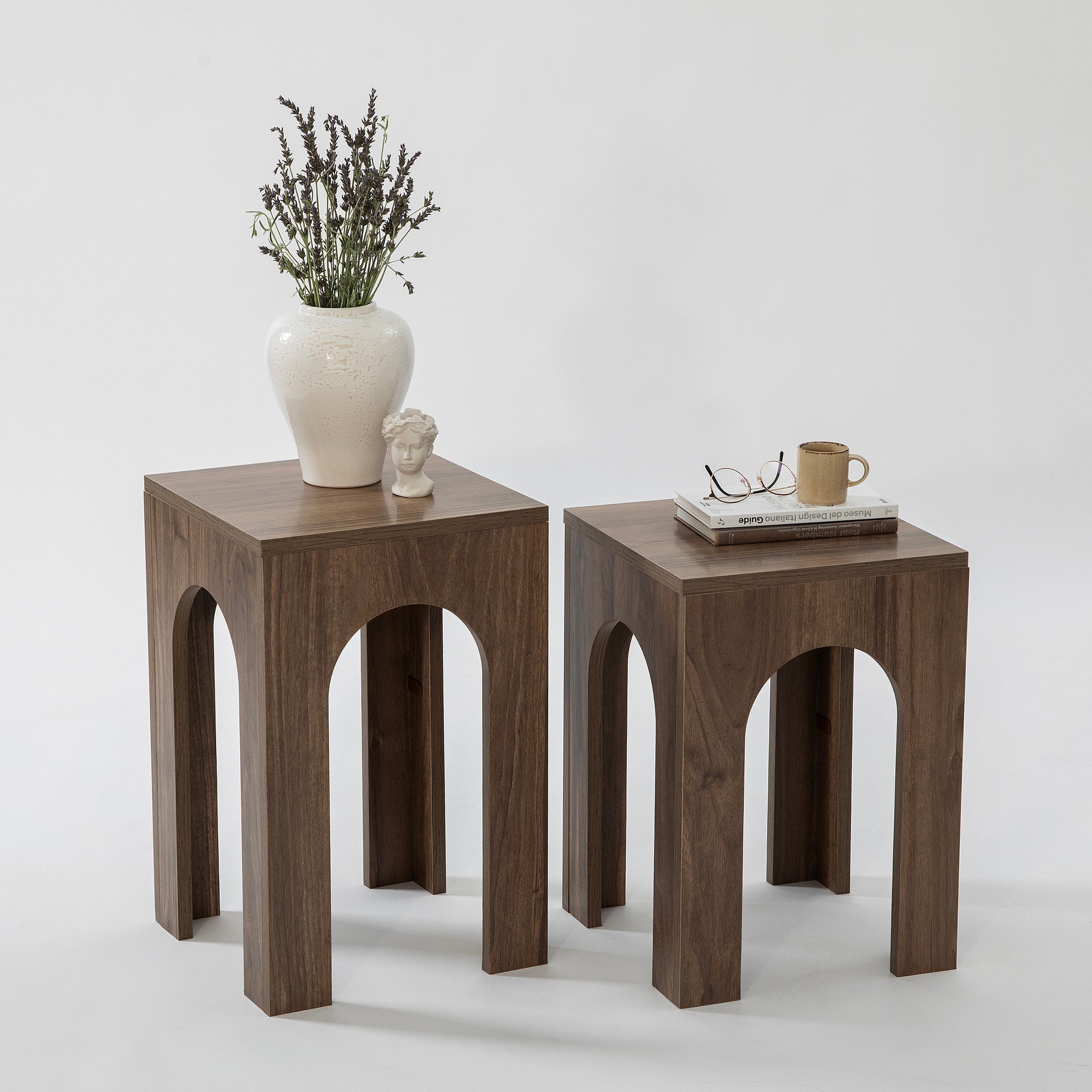 Conjunto de mesa de centro elegante (2 peças), cor nogueira, 35 x 50 cm e 35 x 55 cm | Aglomerado 100% revestido de melamina, 18 mm de espessura | Design moderno, fácil montagem