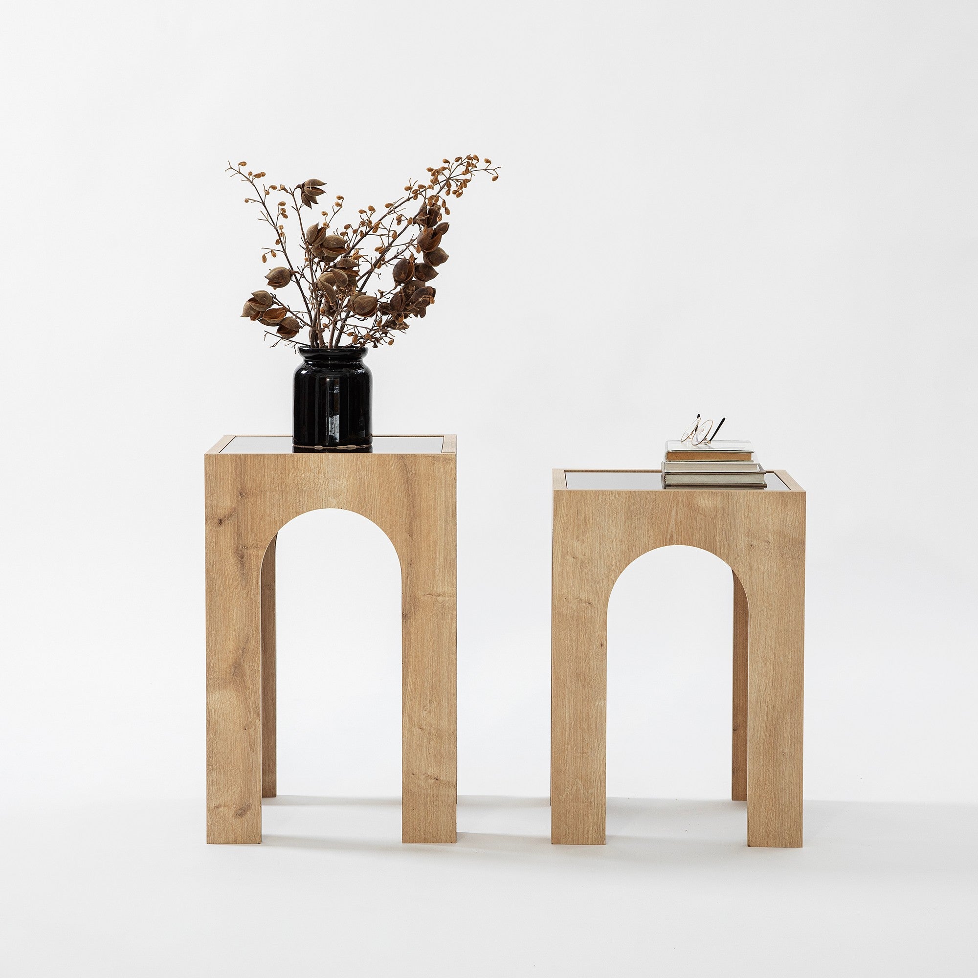 Conjunto de mesa de centro elegante (2 peças), cinza escuro e carvalho, 35 x 50/55 cm | 100% vidro temperado e aglomerado revestido de melamina | Design moderno, fácil montagem