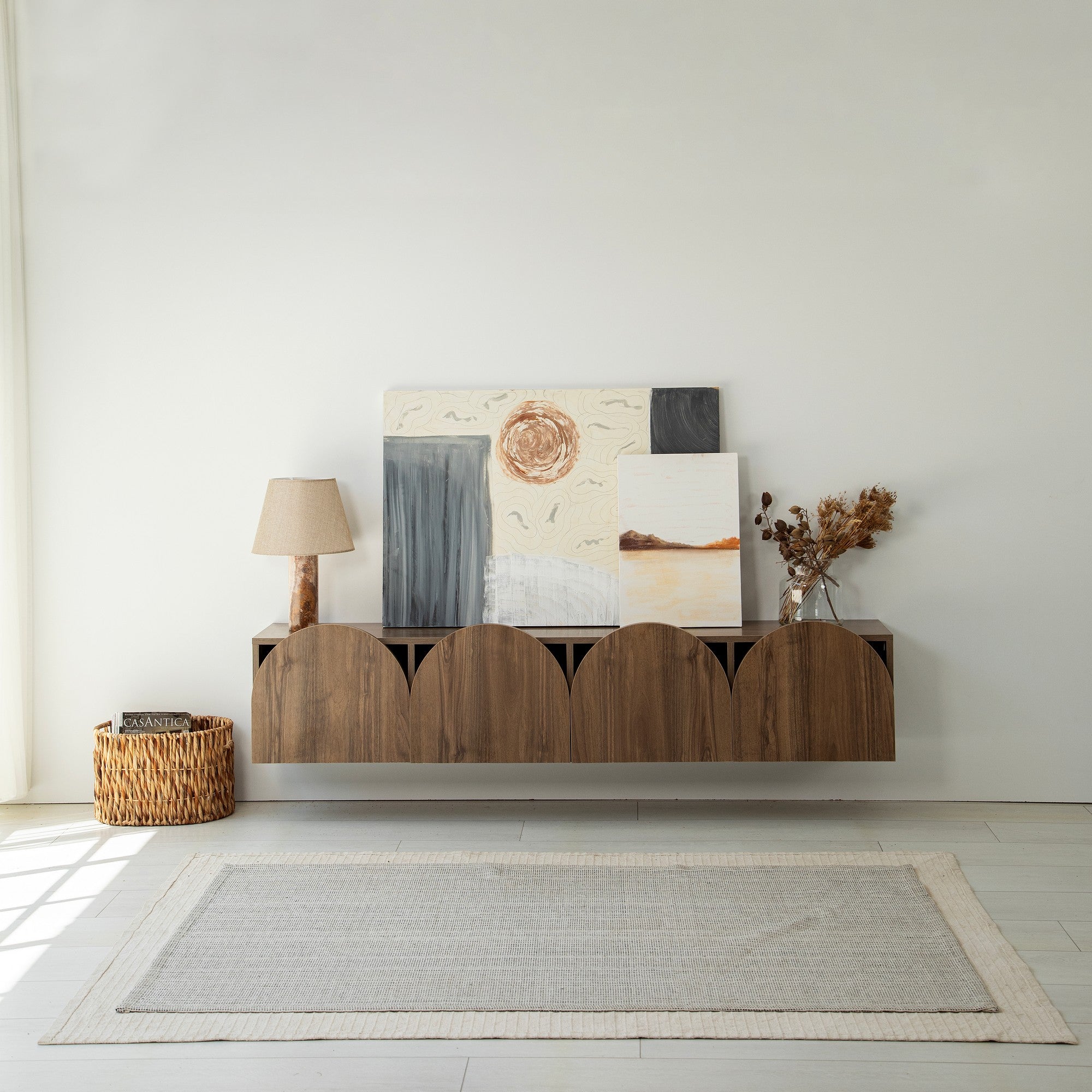 Móvel de TV elegante em nogueira, 180 cm x 35 cm x 35 cm | Aglomerado 100% revestido em melamina, 18 mm de espessura | Bordas de PVC duráveis, fácil montagem