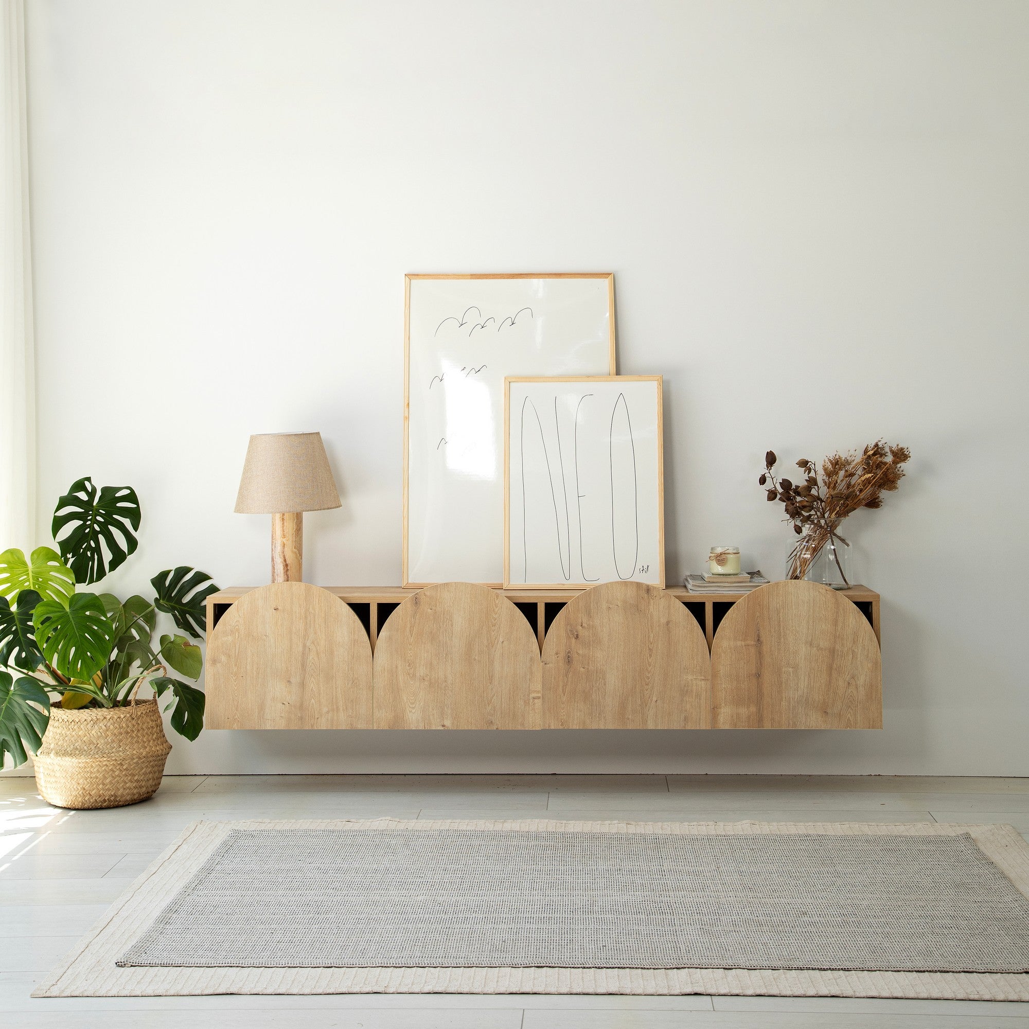 Móvel de TV elegante em carvalho, 180 cm de largura, 35 cm de altura, 35 cm de profundidade | Aglomerado 100% revestido em melamina, 18 mm de espessura | Design moderno, fácil montagem, durável