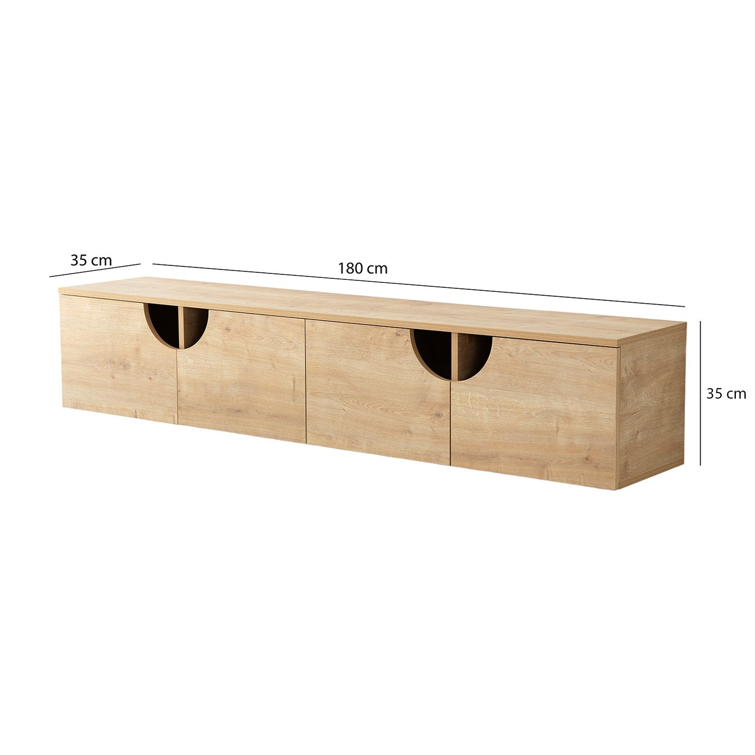 Móvel de TV elegante em carvalho, 180 cm de largura, 35 cm de altura, 35 cm de profundidade | Aglomerado 100% revestido em melamina, 18 mm de espessura | Design moderno, fácil montagem, durável