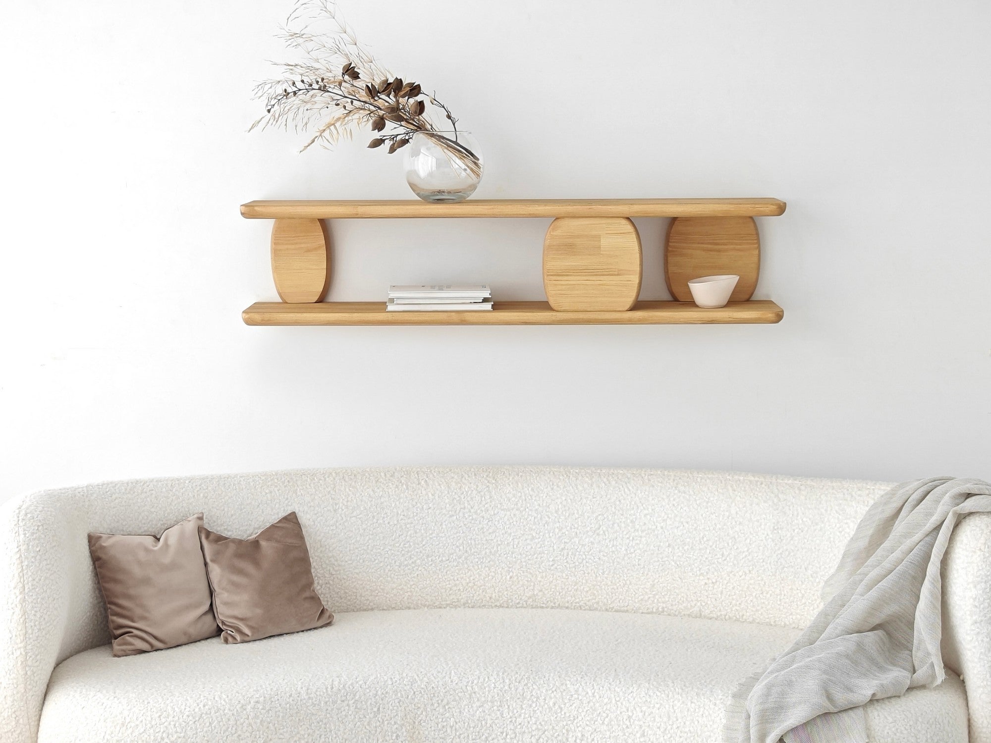Prateleira de parede de madeira maciça, acabamento em carvalho, 120 x 30 x 24 cm | Construção 100% durável | Ideal para decoração e organização de casa | Design elegante e funcional