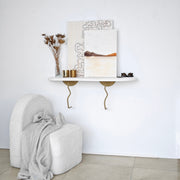 Prateleira de Parede Elegante, 99 cm x 22 cm, 100% madeira de pinho e estrutura de metal, acabamento dourado e branco | Solução de Armazenamento Elegante para Decoração de Casa e Escritório