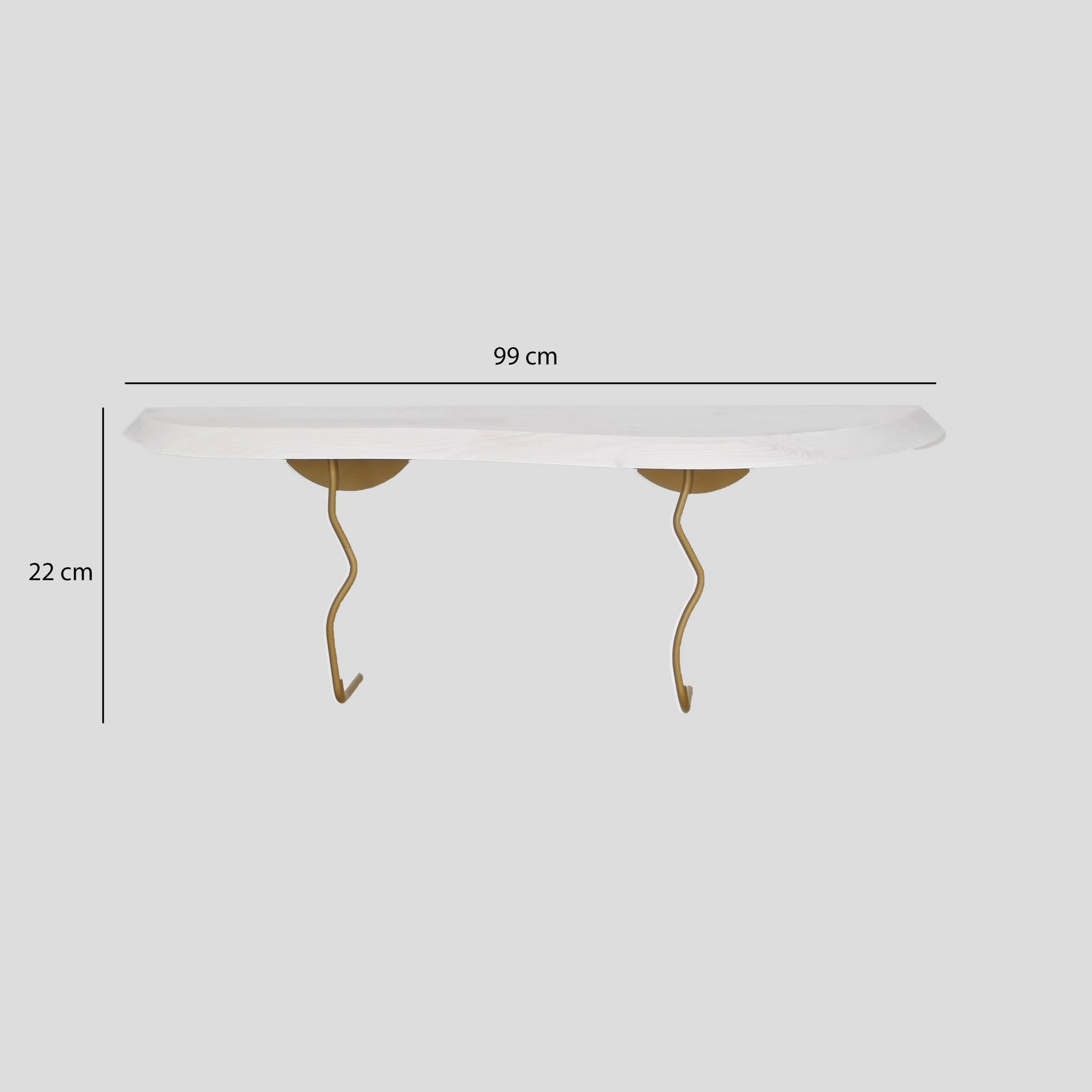 Prateleira de Parede Elegante, 99 cm x 22 cm, 100% madeira de pinho e estrutura de metal, acabamento dourado e branco | Solução de Armazenamento Elegante para Decoração de Casa e Escritório
