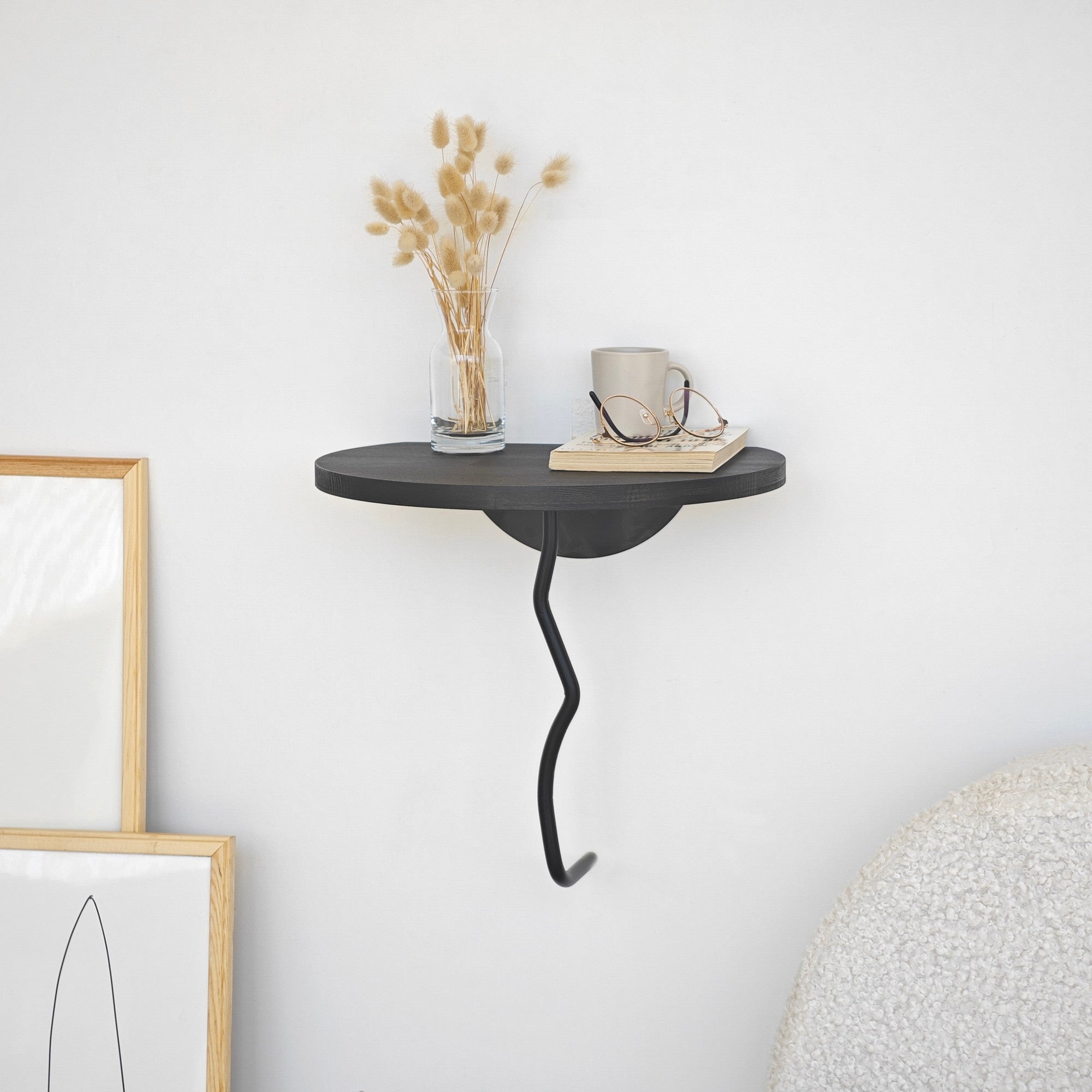 Prateleira de Parede Elegante, 35 x 35 cm, 100% Madeira de Pinho e Estrutura de Metal, Preto e Antracite | Perfeita para Decoração Moderna e Soluções de Armazenamento