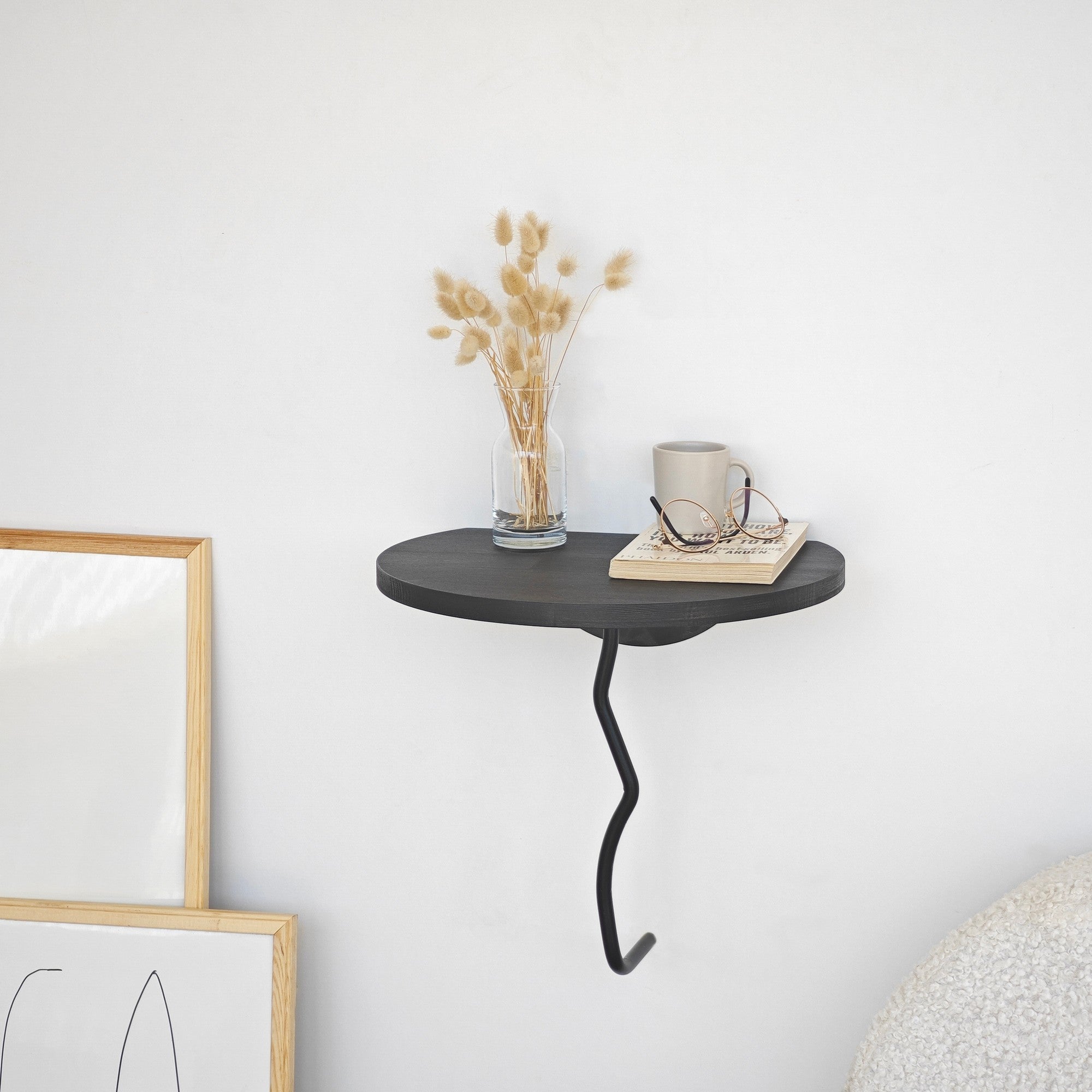 Prateleira de Parede Elegante, 35 x 35 cm, 100% Madeira de Pinho e Estrutura de Metal, Preto e Antracite | Perfeita para Decoração Moderna e Soluções de Armazenamento