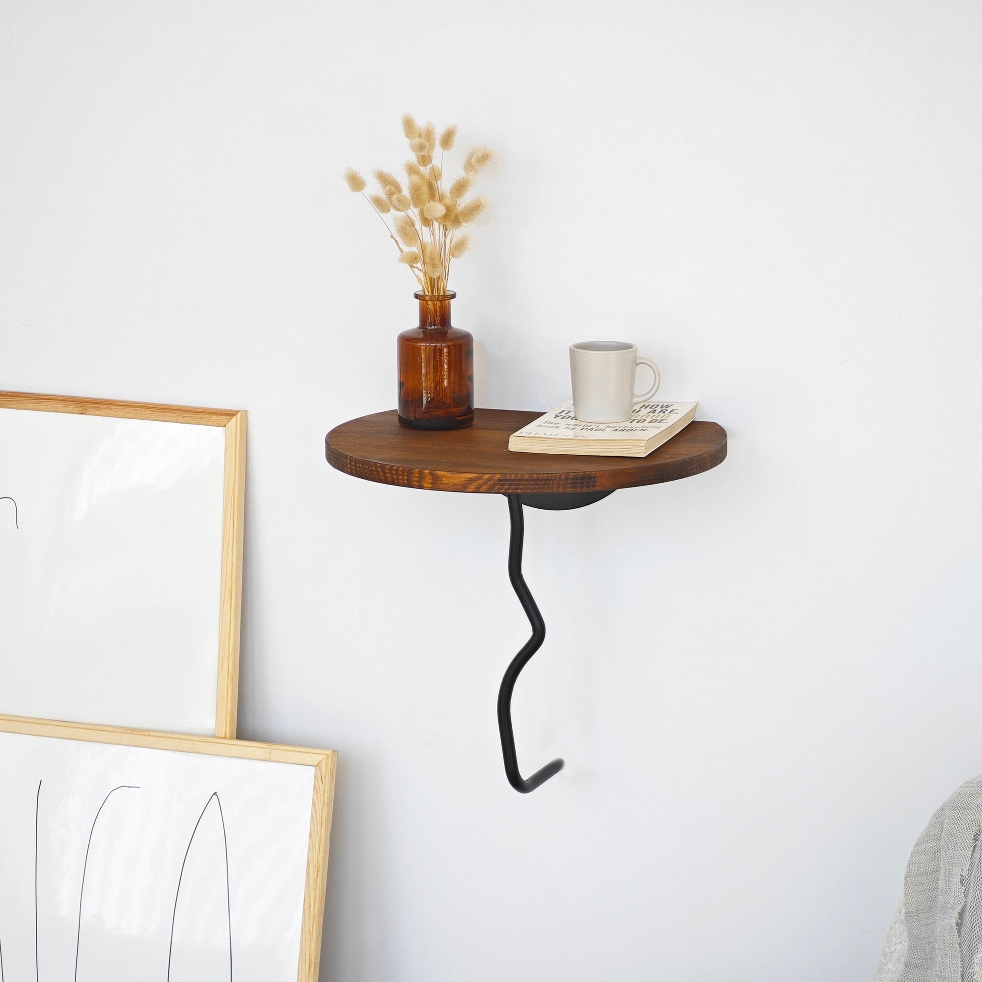 Prateleira de parede estilosa, 35 x 35 cm, 100% madeira de pinho e estrutura de metal, castanho e preto | Perfeita para decoração e organização da casa | Design durável e elegante
