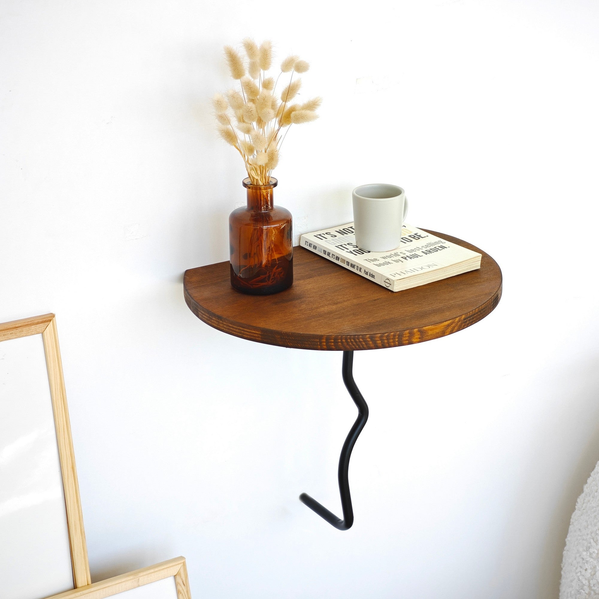 Prateleira de parede estilosa, 35 x 35 cm, 100% madeira de pinho e estrutura de metal, castanho e preto | Perfeita para decoração e organização da casa | Design durável e elegante