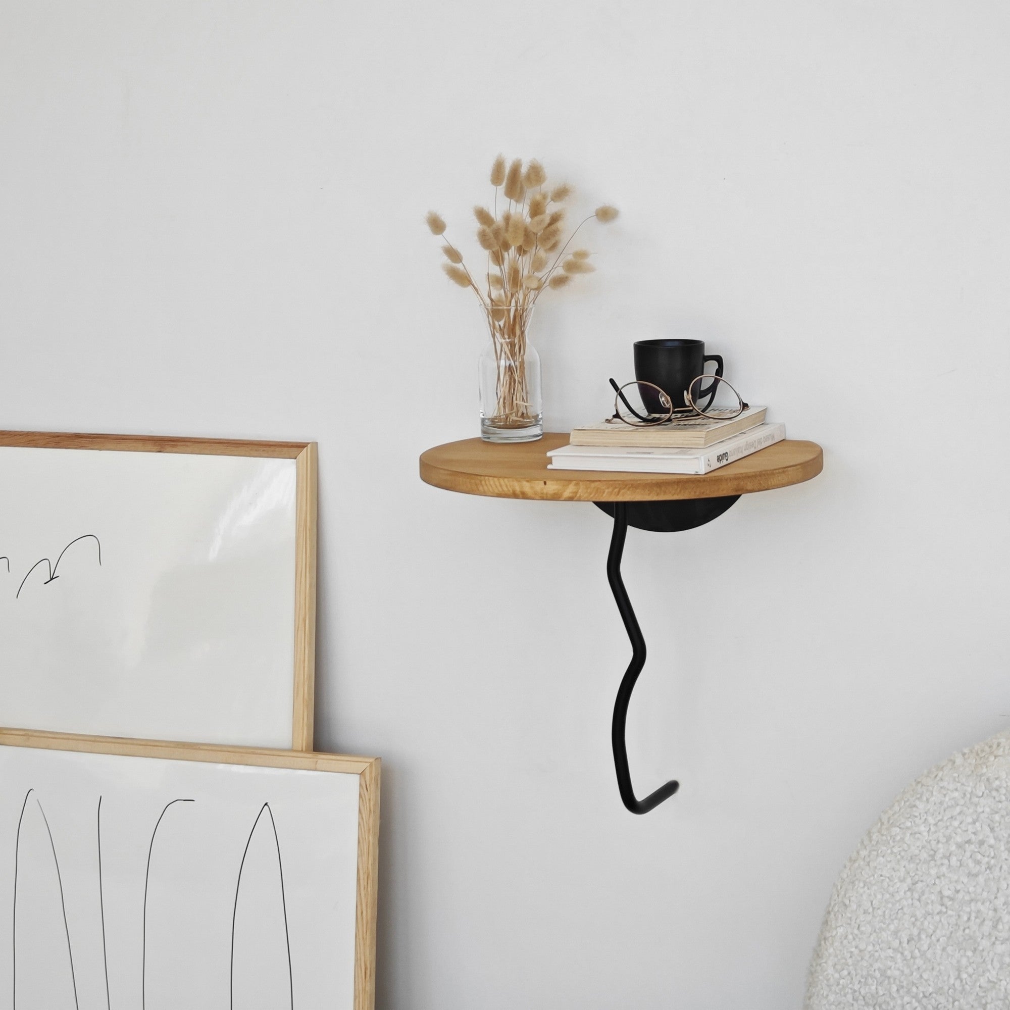 Prateleira de parede estilosa, 35 x 35 cm, preta e carvalho | 100% madeira de pinho com estrutura de metal resistente | Perfeita para decoração e organização de espaços