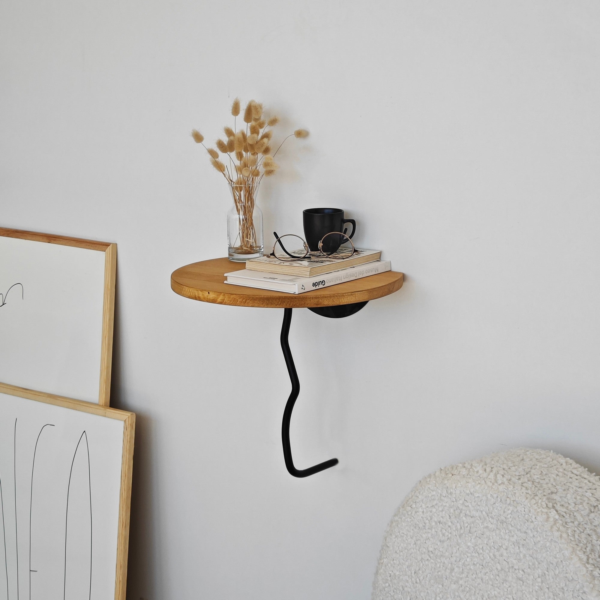 Prateleira de parede estilosa, 35 x 35 cm, preta e carvalho | 100% madeira de pinho com estrutura de metal resistente | Perfeita para decoração e organização de espaços