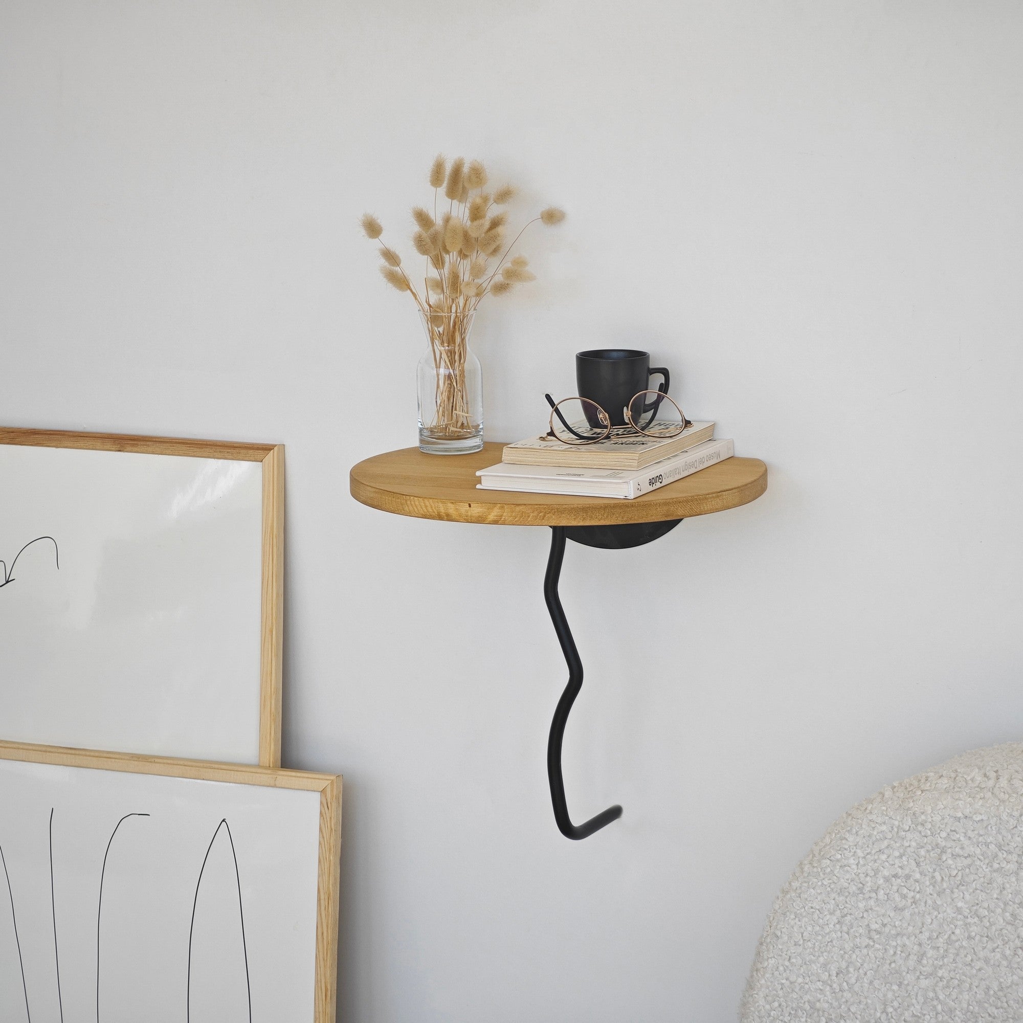 Prateleira de parede estilosa, 35 x 35 cm, preta e carvalho | 100% madeira de pinho com estrutura de metal resistente | Perfeita para decoração e organização de espaços