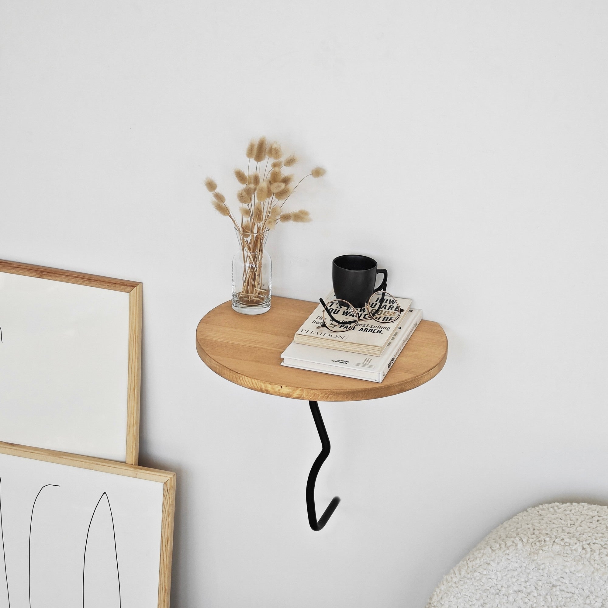 Prateleira de parede estilosa, 35 x 35 cm, preta e carvalho | 100% madeira de pinho com estrutura de metal resistente | Perfeita para decoração e organização de espaços