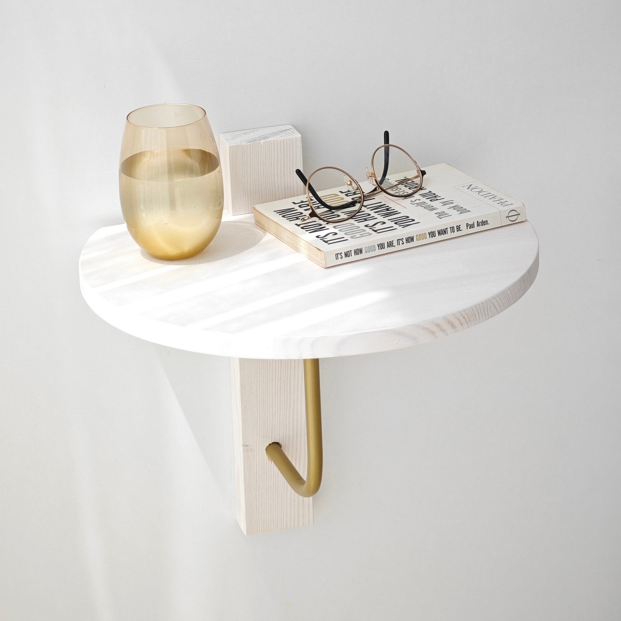 Prateleira de Parede Elegante, 35 x 35 cm, Dourado e Branco | 100% Madeira de Pinho com Estrutura de Metal Resistente | Perfeita para Decoração Moderna e Soluções de Armazenamento