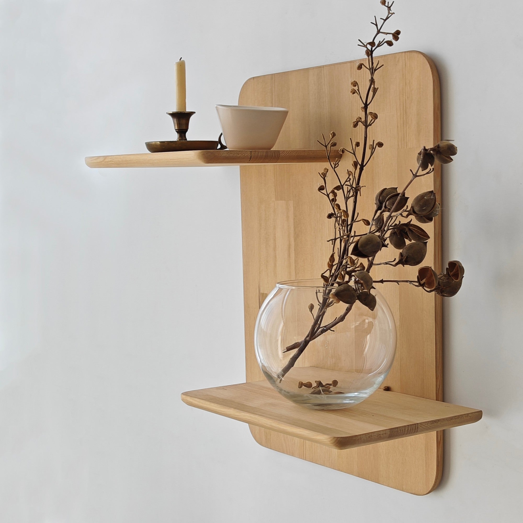 Prateleira de parede elegante, cor carvalho, 66 x 60 cm | 100% madeira de pinho | Perfeita para decoração e organização da casa, design elegante para qualquer ambiente