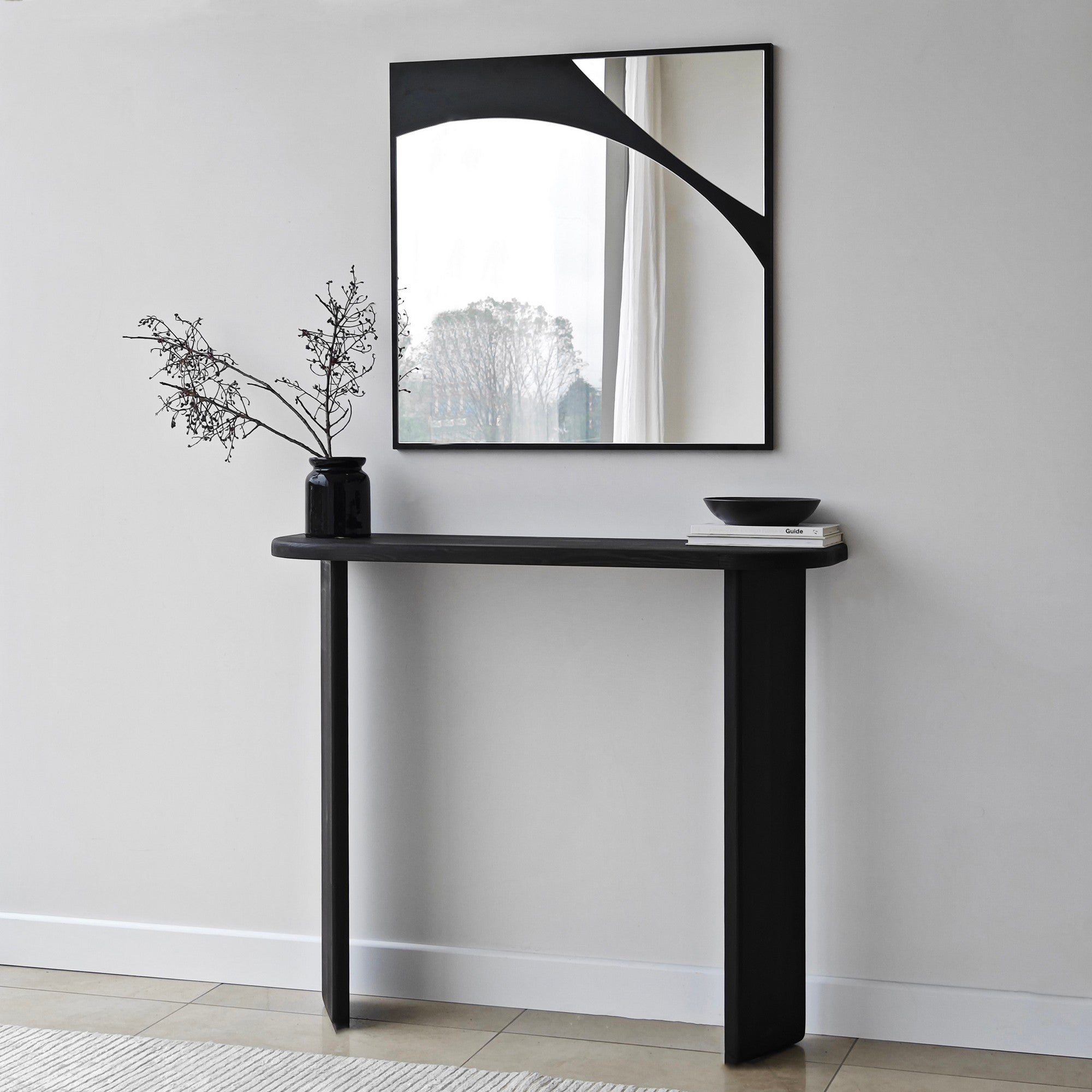 Espelho elegante de parede preto, 70 x 70 cm | Painel de partículas 100% revestido em melamina, cintas de PVC | Design ajustável e ecológico para espaços modernos