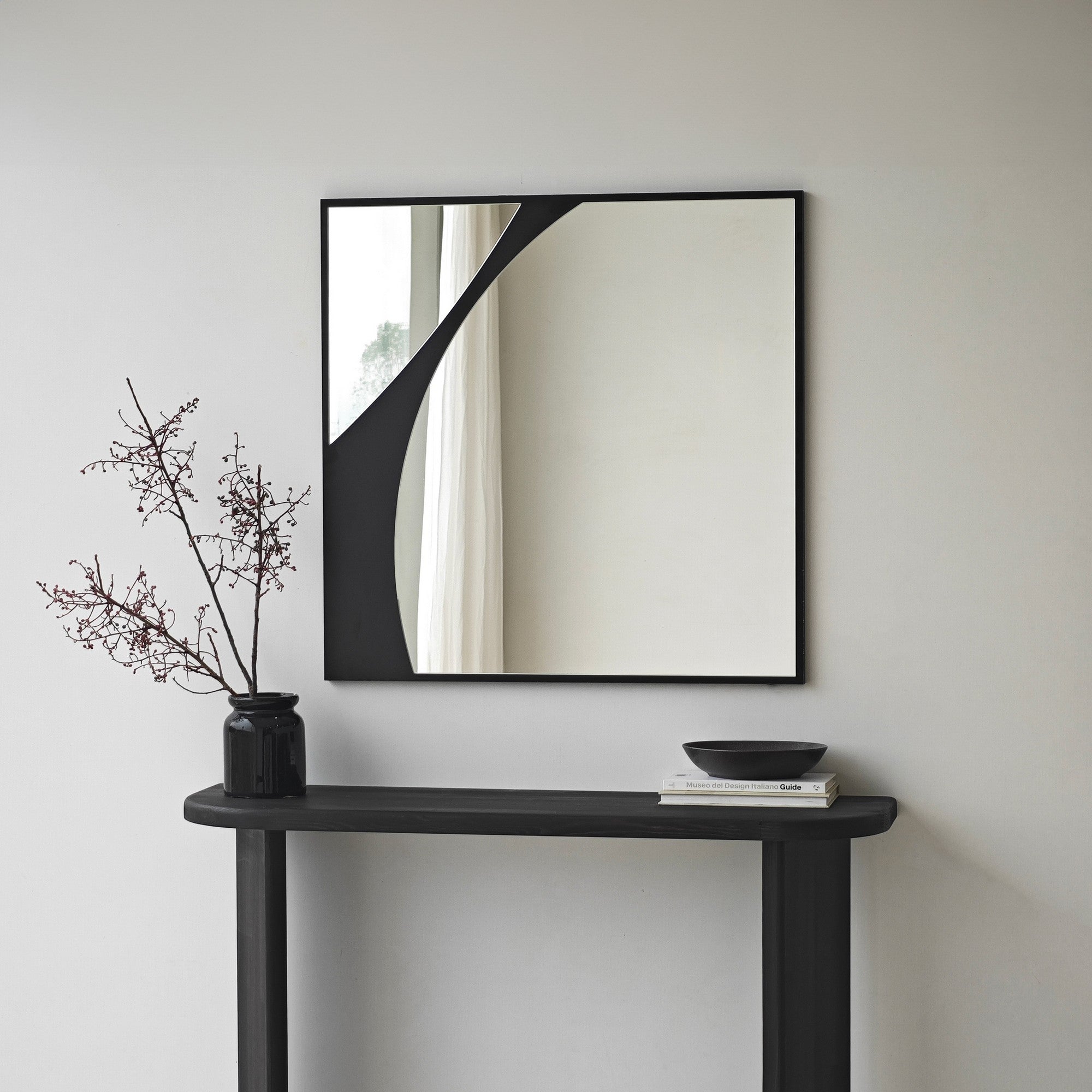 Espelho elegante de parede preto, 70 x 70 cm | Painel de partículas 100% revestido em melamina, cintas de PVC | Design ajustável e ecológico para espaços modernos