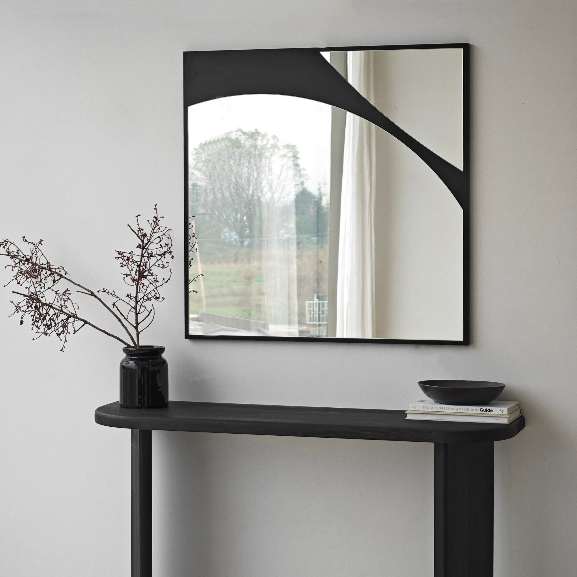 Espelho elegante de parede preto, 70 x 70 cm | Painel de partículas 100% revestido em melamina, cintas de PVC | Design ajustável e ecológico para espaços modernos