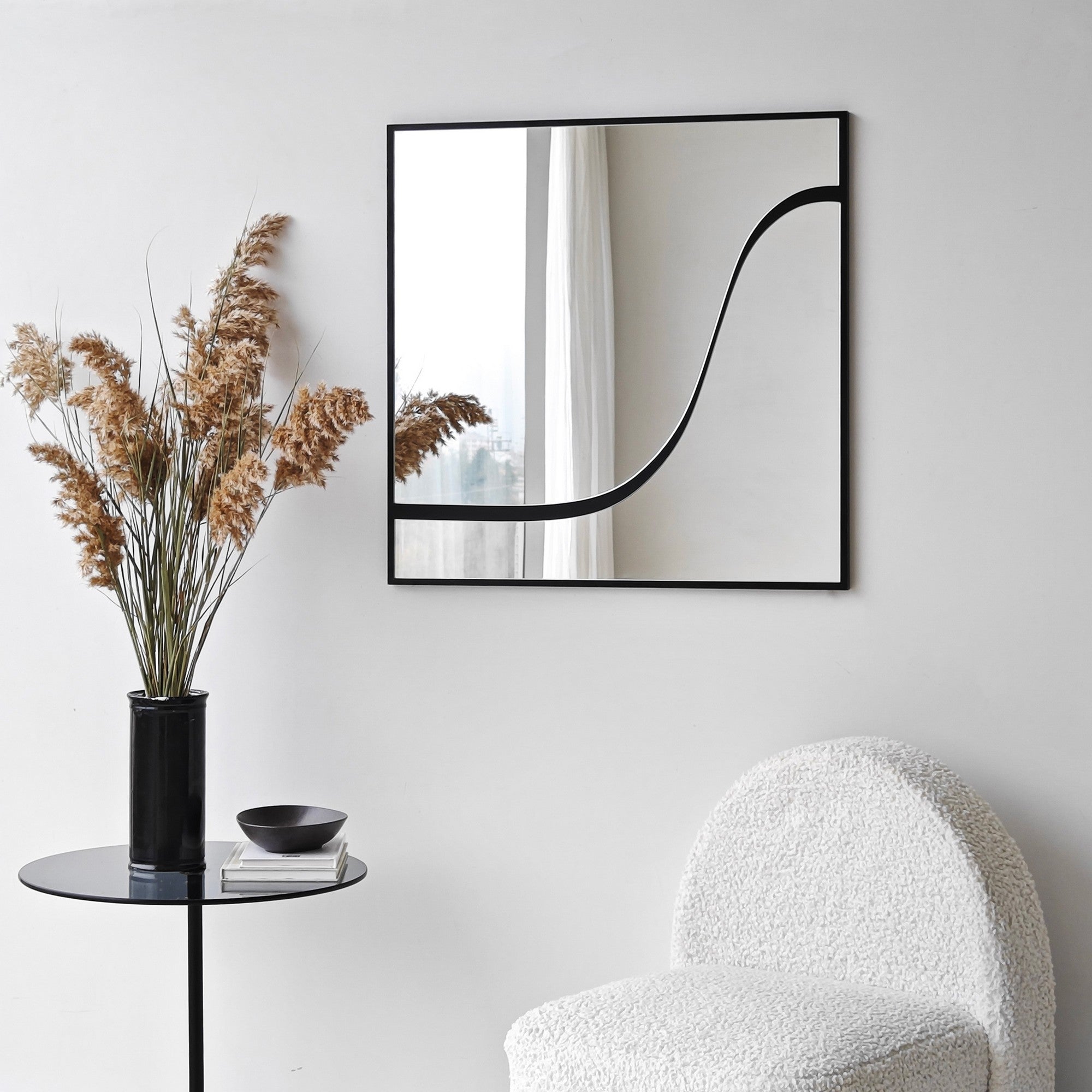 Espelho elegante de parede preto, 70 x 70 cm | Painel de partículas 100% revestido em melamina, cintas de PVC | Design ajustável e ecológico para espaços modernos