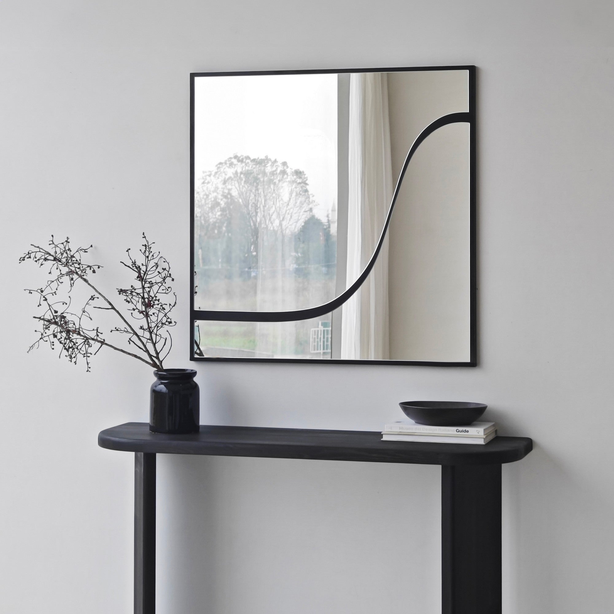 Espelho elegante de parede preto, 70 x 70 cm | Painel de partículas 100% revestido em melamina, cintas de PVC | Design ajustável e ecológico para espaços modernos