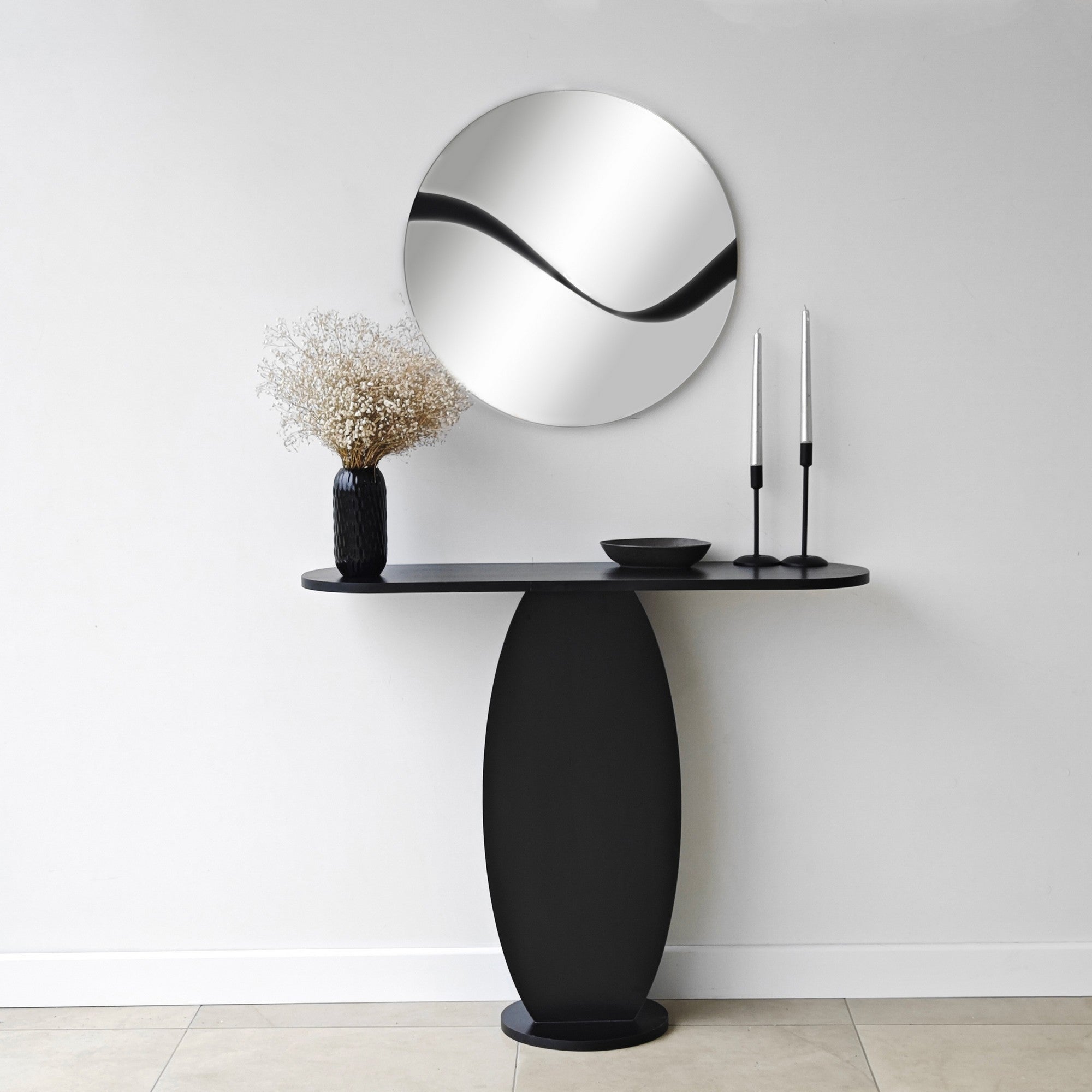 Espelho elegante de parede preto, 70 x 70 cm | Painel de partículas 100% revestido em melamina, cintas de PVC | Design ajustável e ecológico para espaços modernos