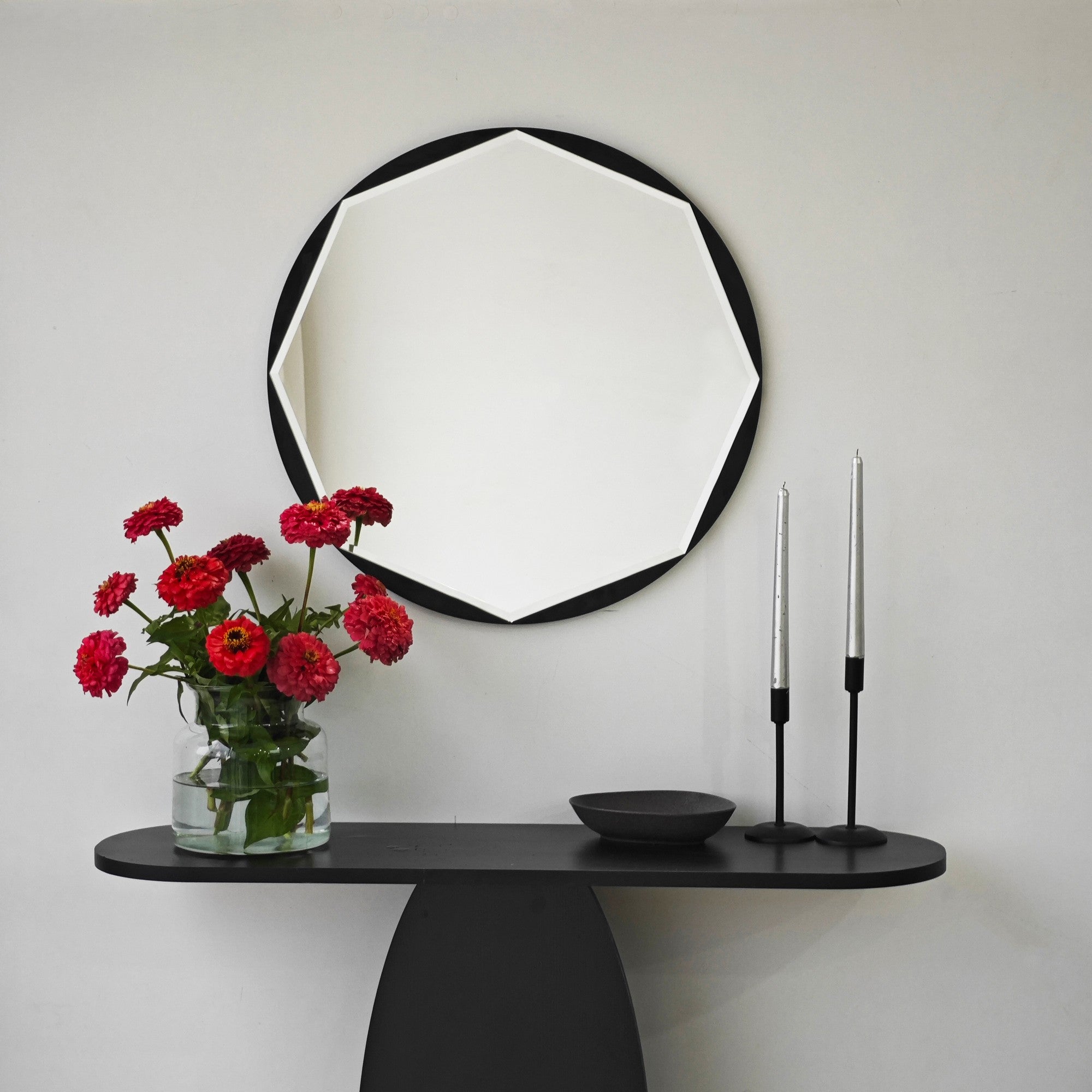 Espelho elegante de parede preto, 60 x 60 cm | Painel de partículas 100% revestido em melamina, cintas de PVC | Design Flotal-E ajustável e ecológico