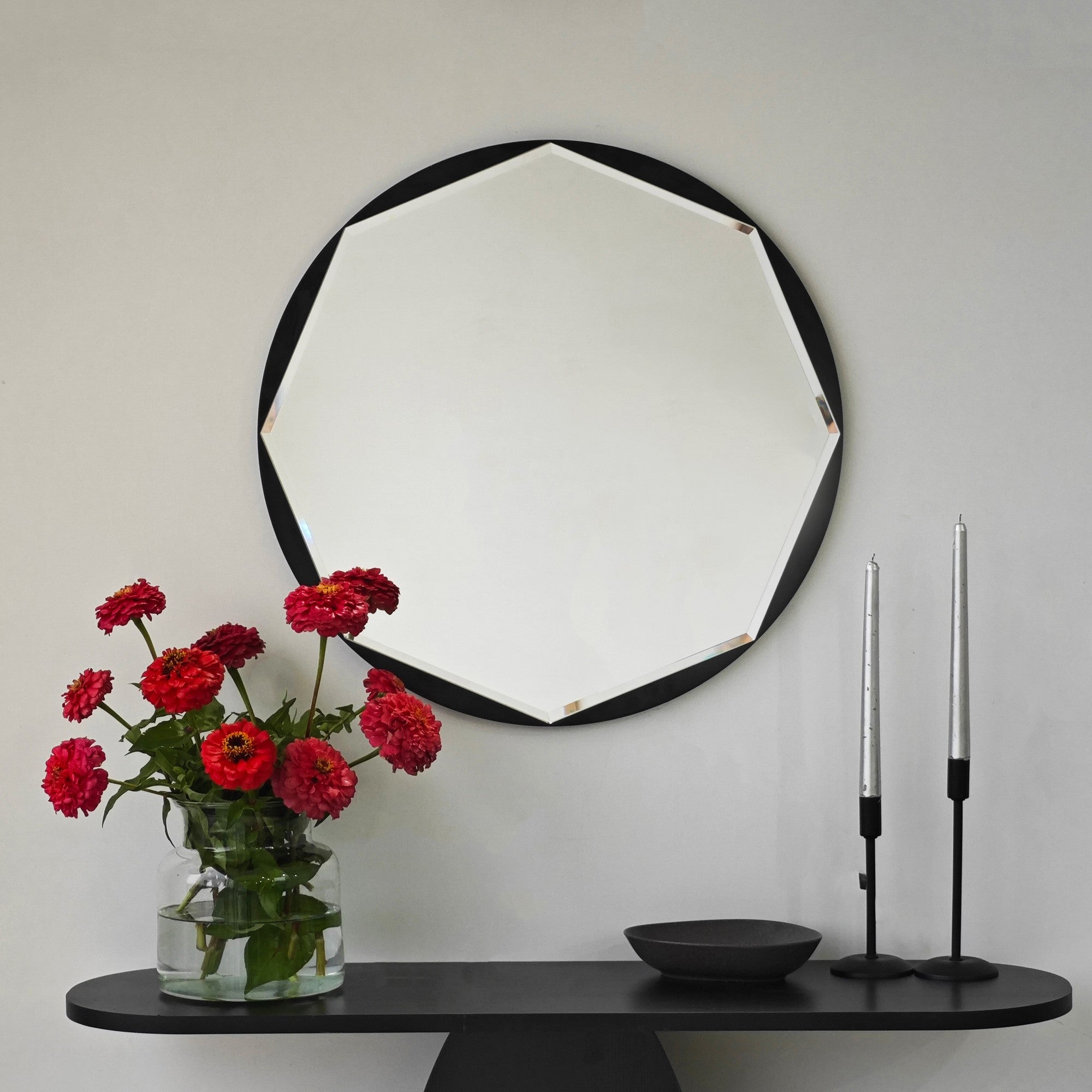 Espelho elegante de parede preto, 60 x 60 cm | Painel de partículas 100% revestido em melamina, cintas de PVC | Design Flotal-E ajustável e ecológico