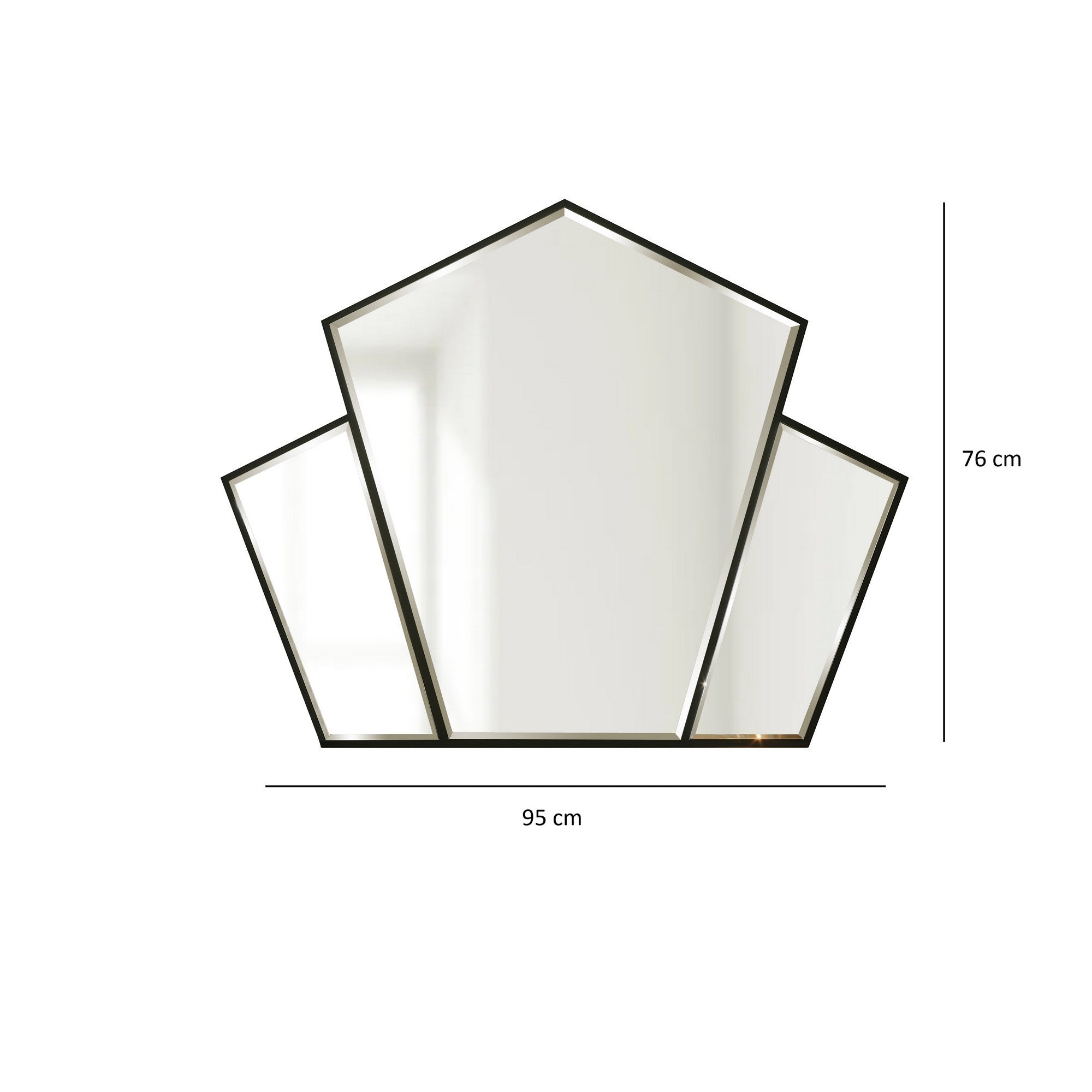 Espelho de parede preto elegante, 95 x 76 cm | Painel de partículas 100% revestido de melamina, cintas de PVC | Design ecológico para espaços modernos