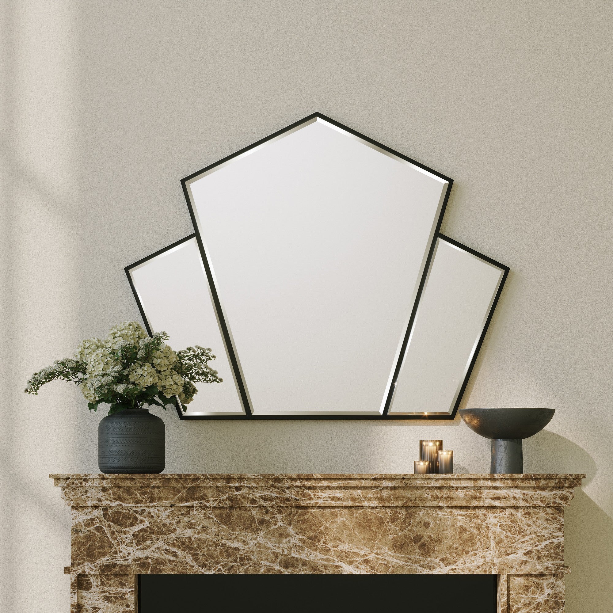 Espelho de parede preto elegante, 95 x 76 cm | Painel de partículas 100% revestido de melamina, cintas de PVC | Design ecológico para espaços modernos