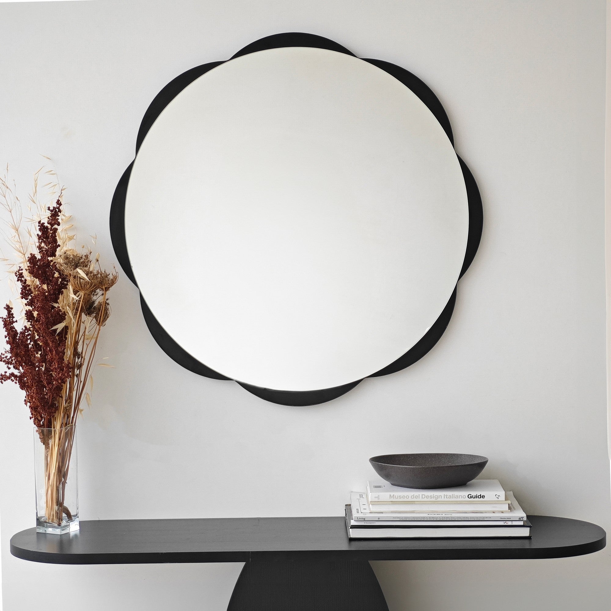 Espelho elegante de parede preto, 65 x 65 cm | Painel de partículas 100% revestido em melamina, cintas de PVC | Design ajustável e ecológico para espaços modernos