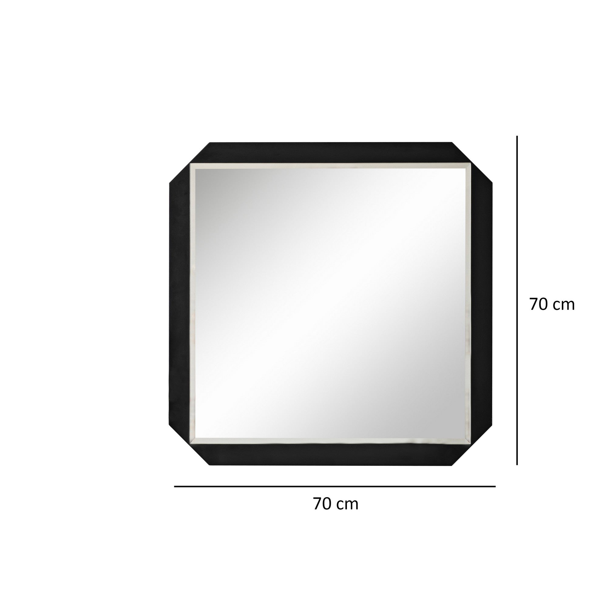 Espelho elegante de parede preto, 70 x 70 cm | Painel de partículas 100% revestido em melamina, cintas de PVC | Design ajustável e ecológico para espaços modernos