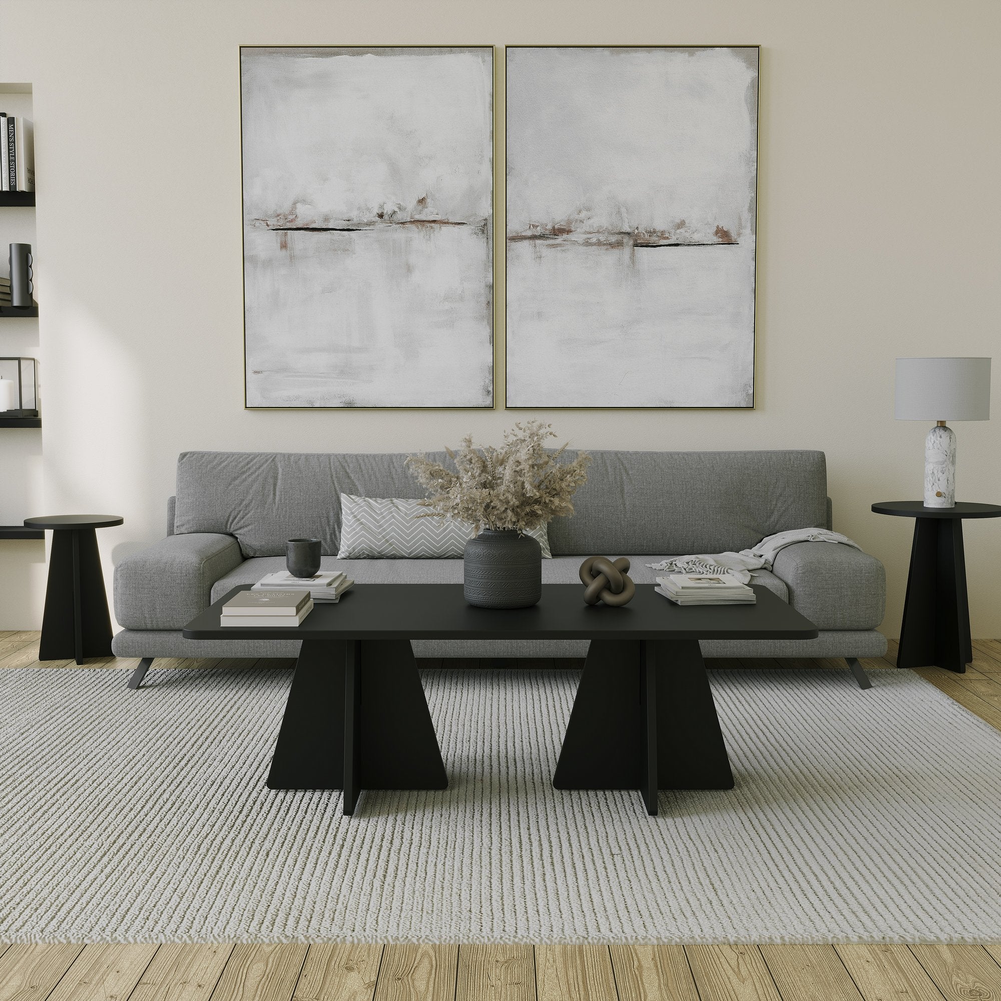 Conjunto de mesa de centro elegante em preto (4 peças) | Painel de partículas 100% revestido em melamina, 18 mm de espessura | Perfeito para salas de estar modernas e espaços de entretenimento