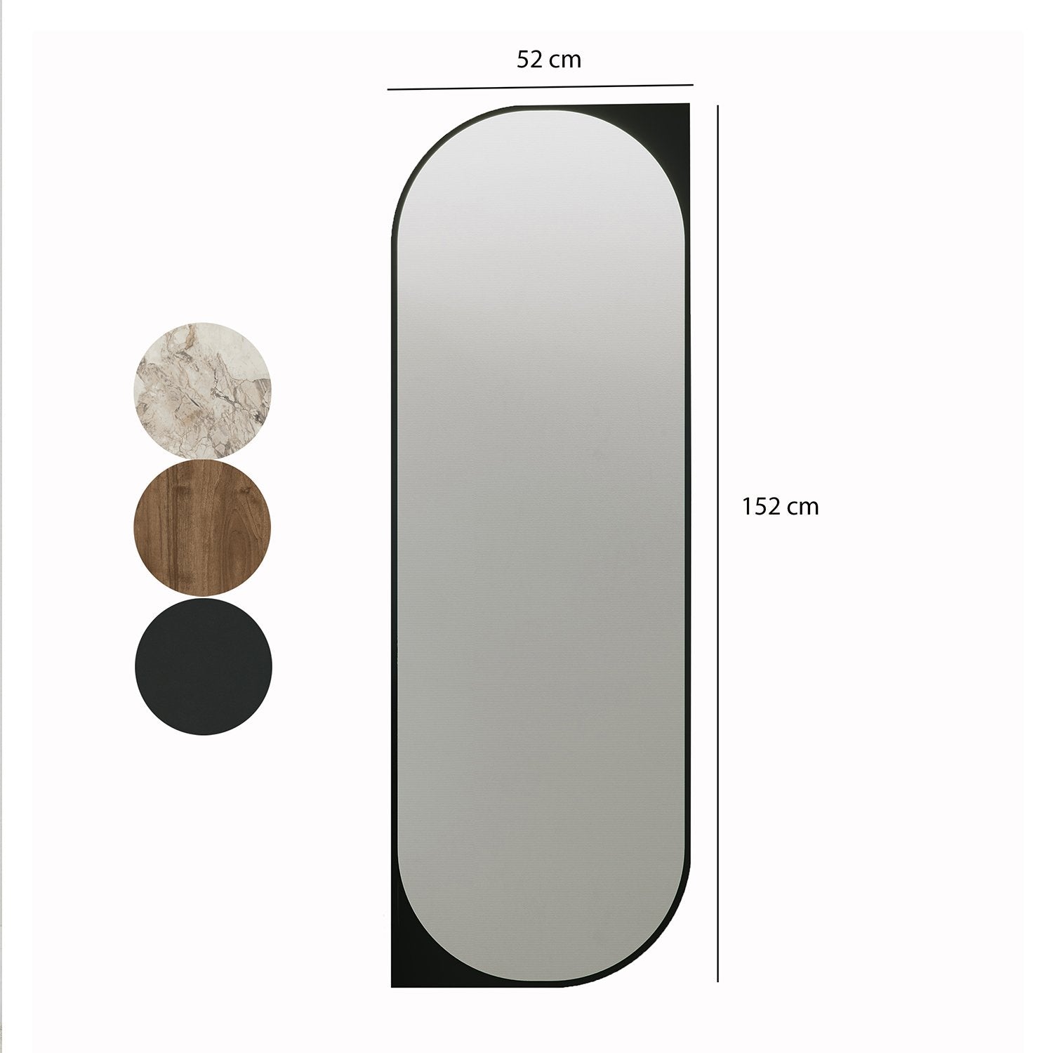 Espelho de parede elegante preto, 52 x 152 cm | 100% MDF, 18 mm de espessura | Design ecológico Flotal-E para decoração moderna