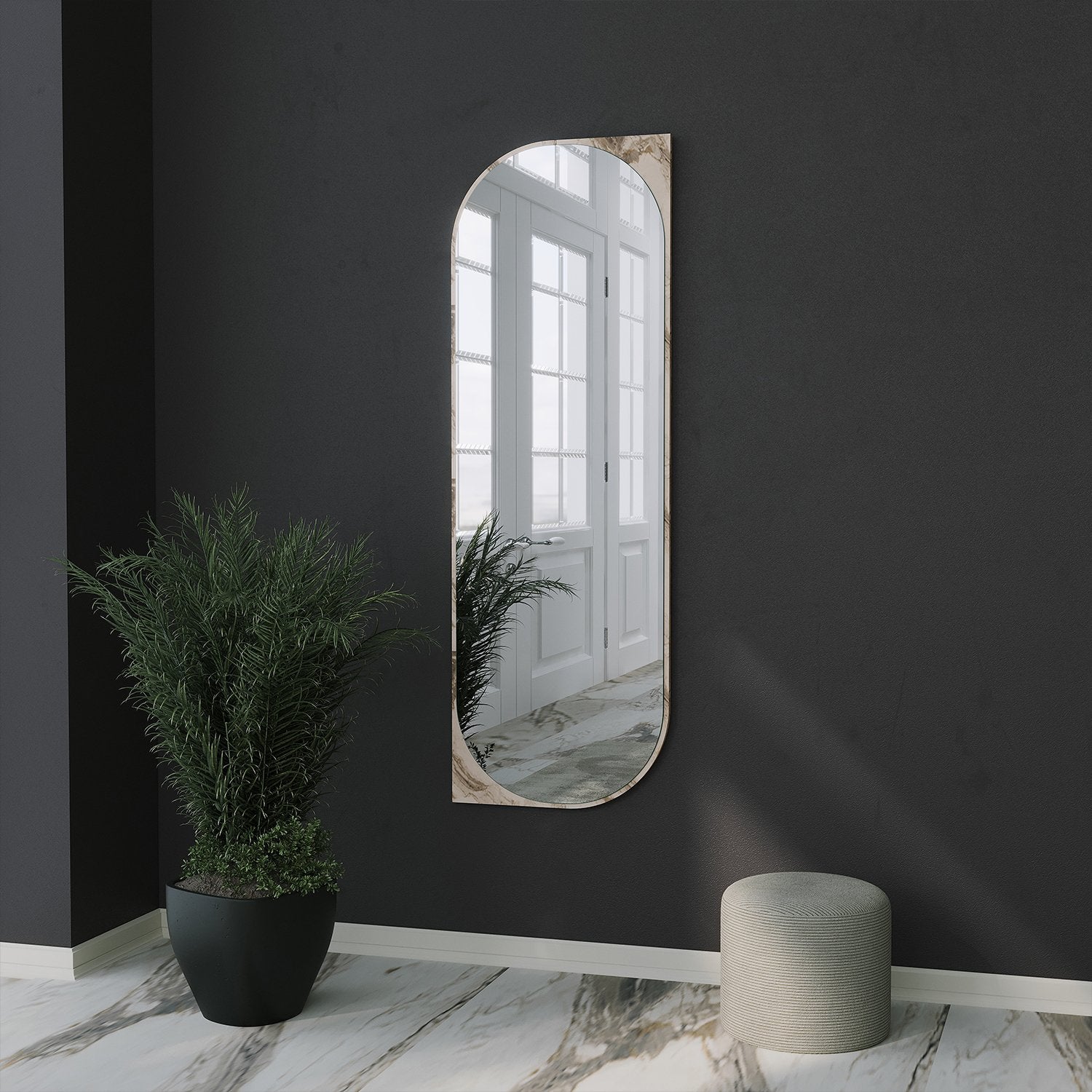 Espelho de parede elegante, cor mármore, 52 x 152 cm | 100% MDF, 18 mm de espessura | Design ecológico Flotal-E para decoração moderna
