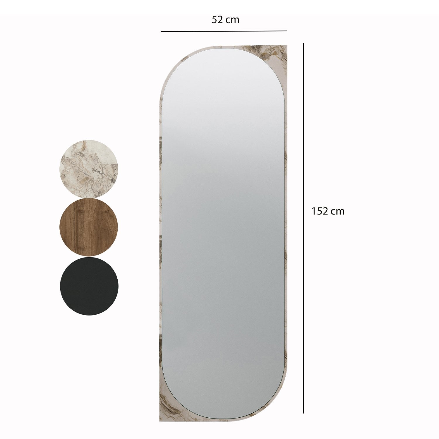 Espelho de parede elegante, cor mármore, 52 x 152 cm | 100% MDF, 18 mm de espessura | Design ecológico Flotal-E para decoração moderna