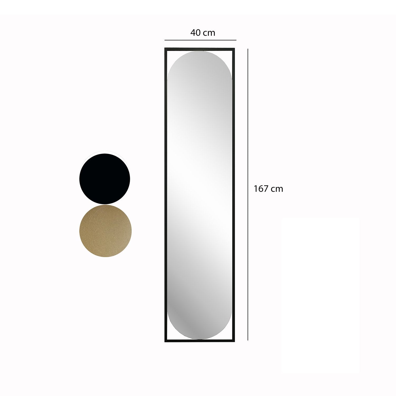 Espelho de parede elegante preto, 40 cm x 167 cm | 100% MDF, 18 mm de espessura | Design ecológico Flotal-E para decoração moderna