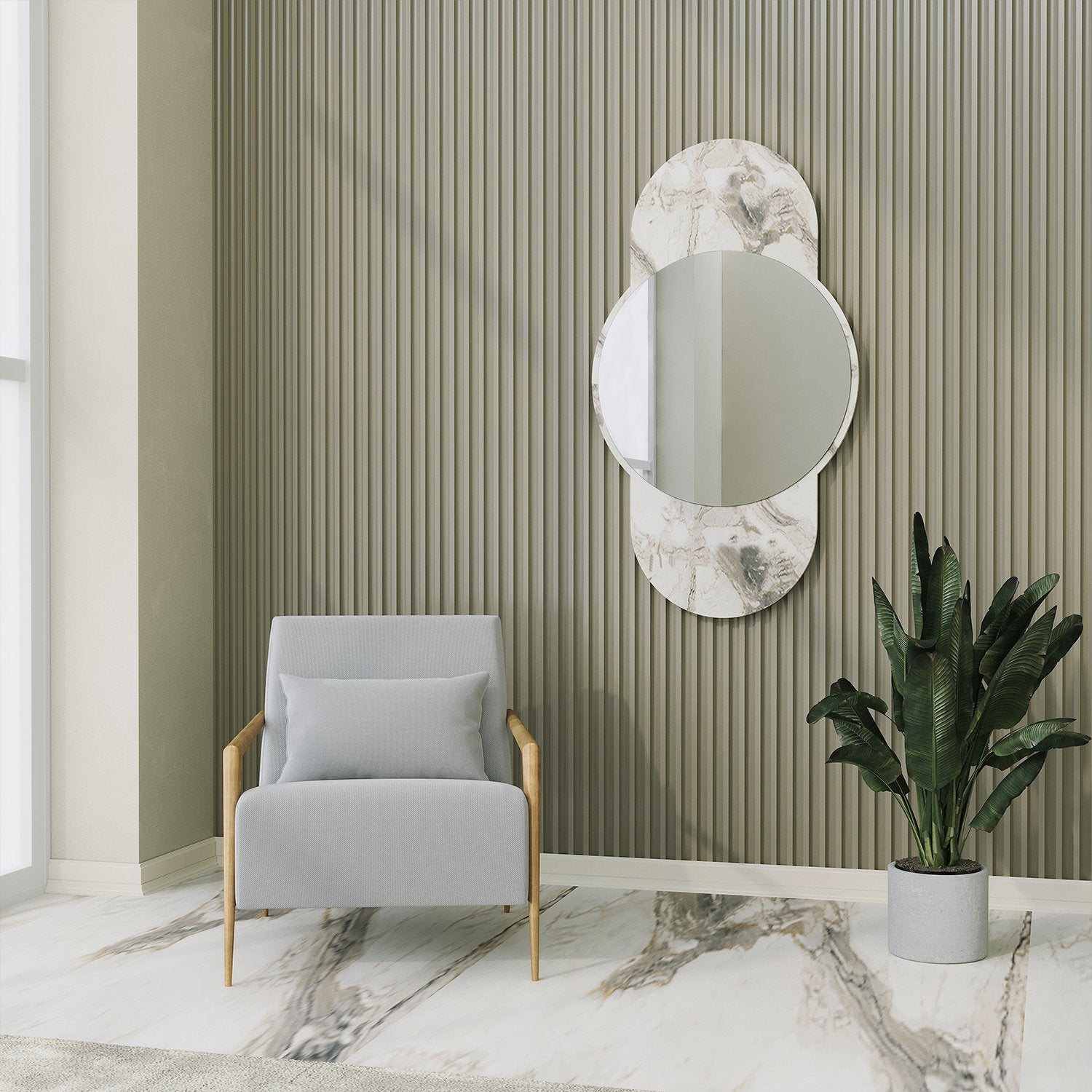 Espelho de parede elegante em mármore, 60 x 106 cm, 100% MDF, 18 mm de espessura, design ecológico Flotal-E | Perfeito para decoração moderna
