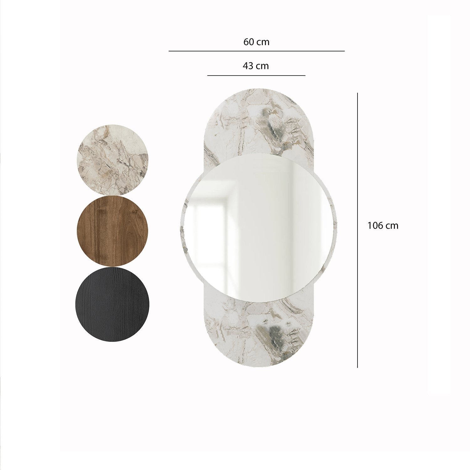 Espelho de parede elegante em mármore, 60 x 106 cm, 100% MDF, 18 mm de espessura, design ecológico Flotal-E | Perfeito para decoração moderna