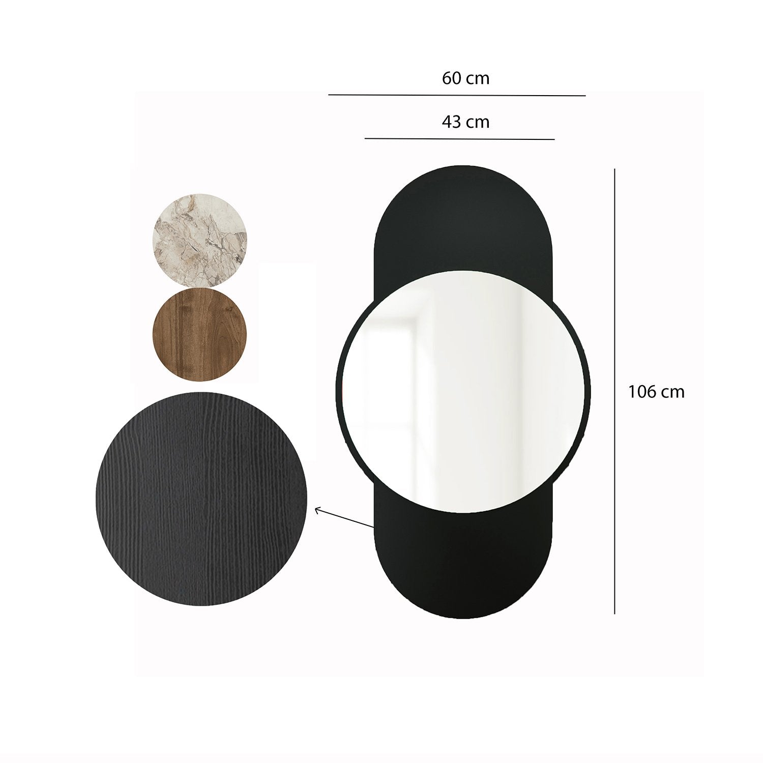 Espelho de Parede Elegante Preto, 60 x 106 cm, 100% MDF, 18 mm de espessura, Design Ecológico Flotal-E | Perfeito para Decoração e Espaços Modernos