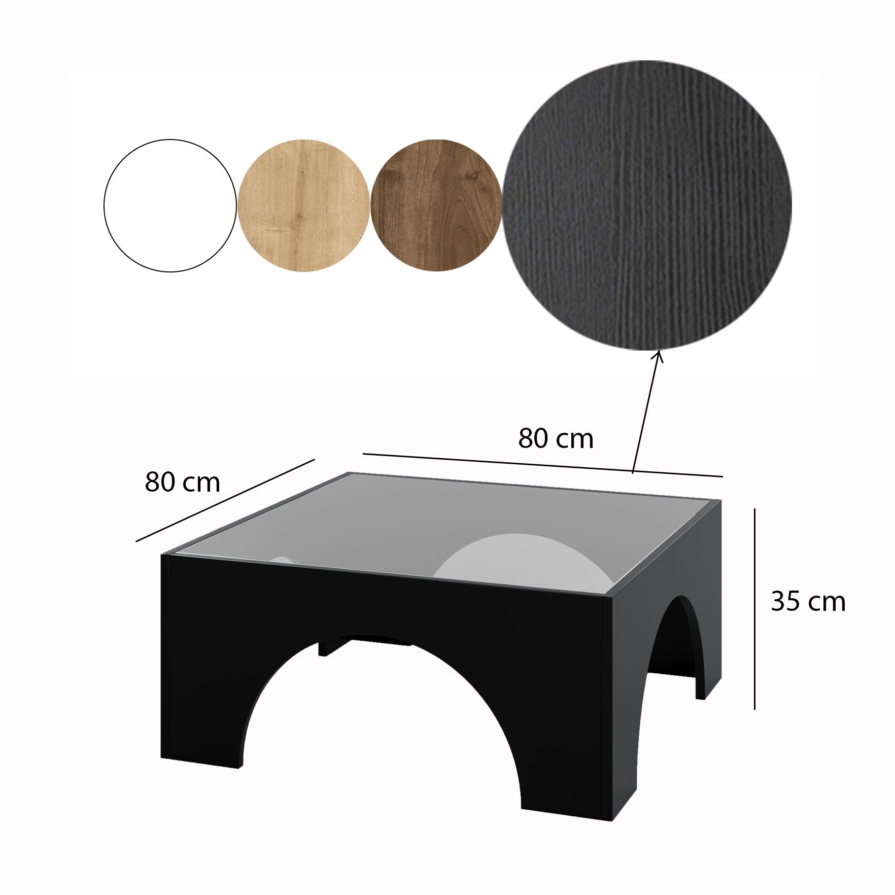 Mesa de Centro Elegante, 80 x 35 x 80 cm | 100% Vidro Temperado e Aglomerado Revestido em Melamina | Preta e Transparente | Desmontada, Design Moderno para Sala de Estar