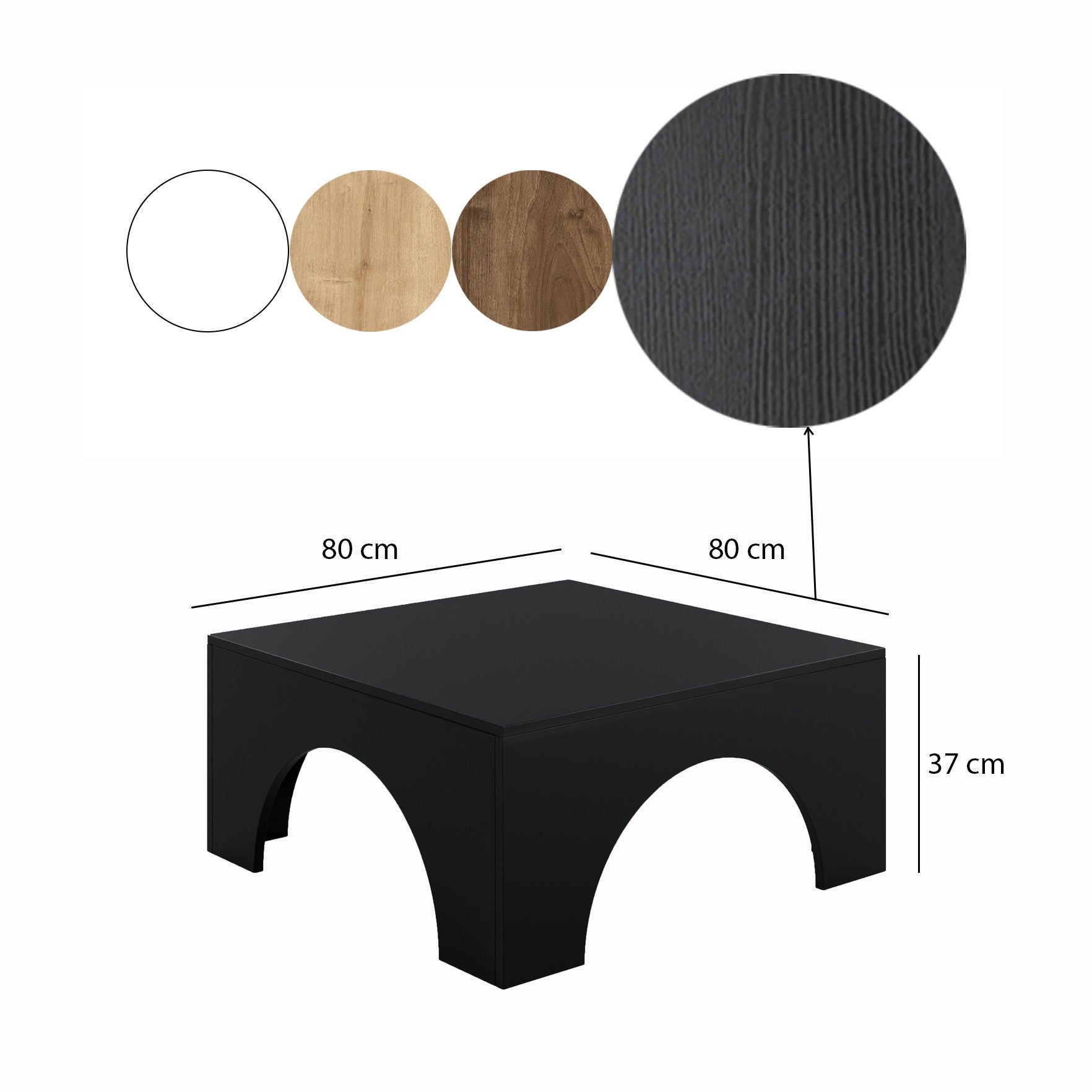 Mesa de Centro Preta Elegante, 80 x 80 x 37 cm | Painel de Partículas 100% Revestido em Melamina, 18 mm de Espessura | Design Moderno para Sala de Estar e Lounge