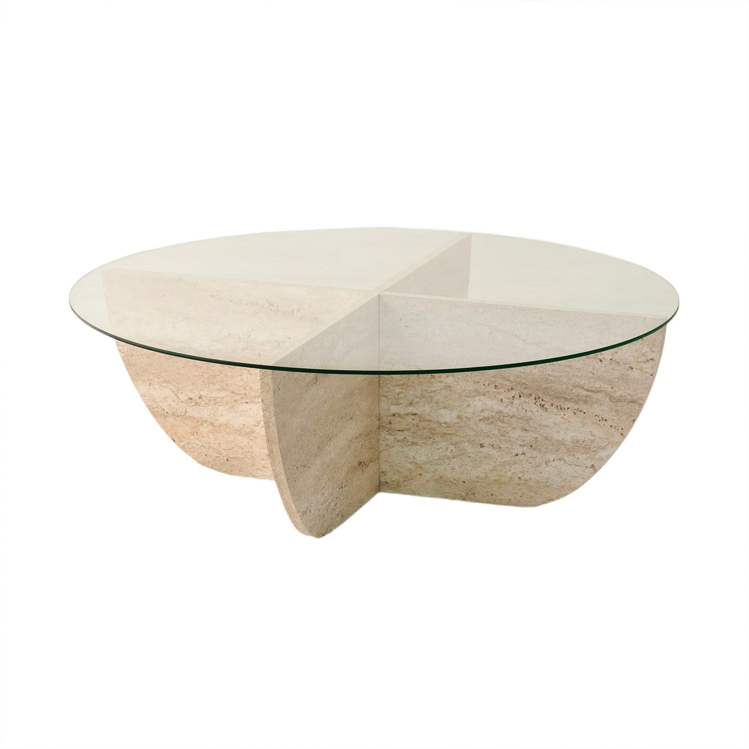 Mesa de Centro Elegante com Tampo 100% Vidro e Base Revestida em Melamina, 90 cm de Diâmetro e 30 cm de Altura | Design Elegante em Mármore Travertino para Espaços Modernos