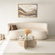 Mesa de Centro Elegante, 75 cm de Diâmetro, 35 cm de Altura | Tampo 100% Vidro e Base em Aglomerado de Madeira Revestida com Melamina | Design Elegante em Mármore Travertino para Espaços Modernos