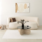 Mesa de Centro Elegante com Tampo 100% Vidro e Base Revestida em Melamina, 75 cm de Diâmetro, 35 cm de Altura | Cores Elegantes em Travertino e Fumê | Design Moderno em Mármore